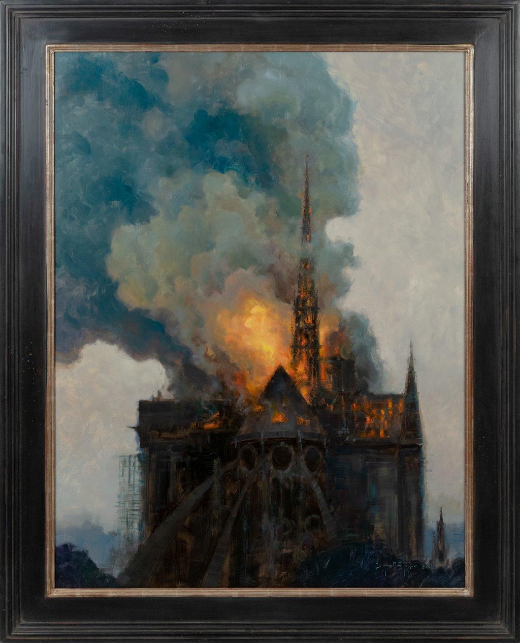 Notre Dame in Flames - Painting by Bryan Mark Taylor