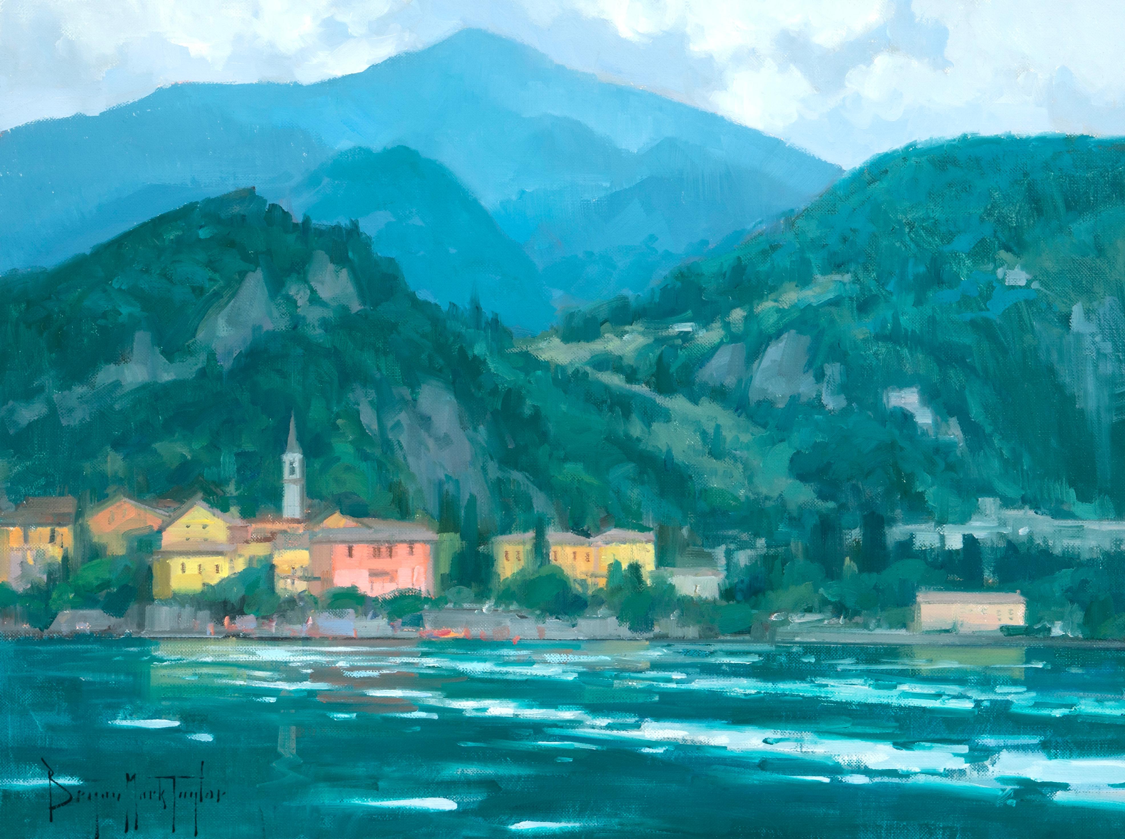 Landscape Painting di Bryan Mark Taylor - Scena impressionista moderna "Varenna" a Bali