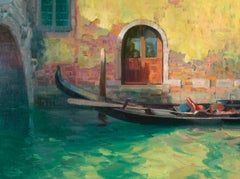 "Gondola di riposo"  Olio impressionista moderno su un canale di Venezia