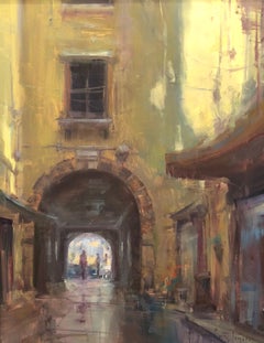 "Under The Archway" Modern Impressionist European Plein air Cityscape oil 