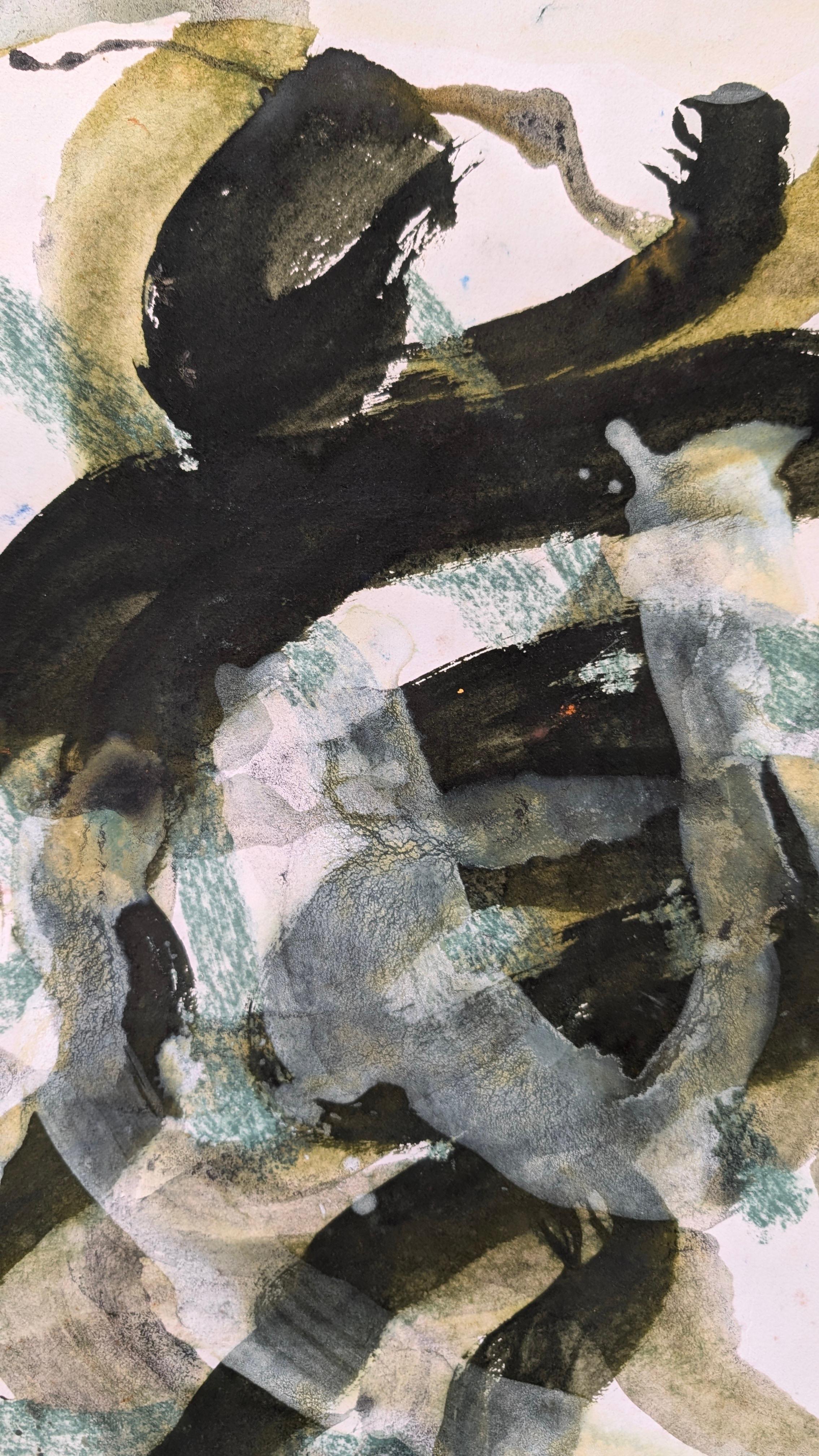 Dragon, Homage to Shiko Kataoka Sensi, Aruna Ghar Studio, New Dehli - Beige Abstract Painting by Bryan Mulvihill 