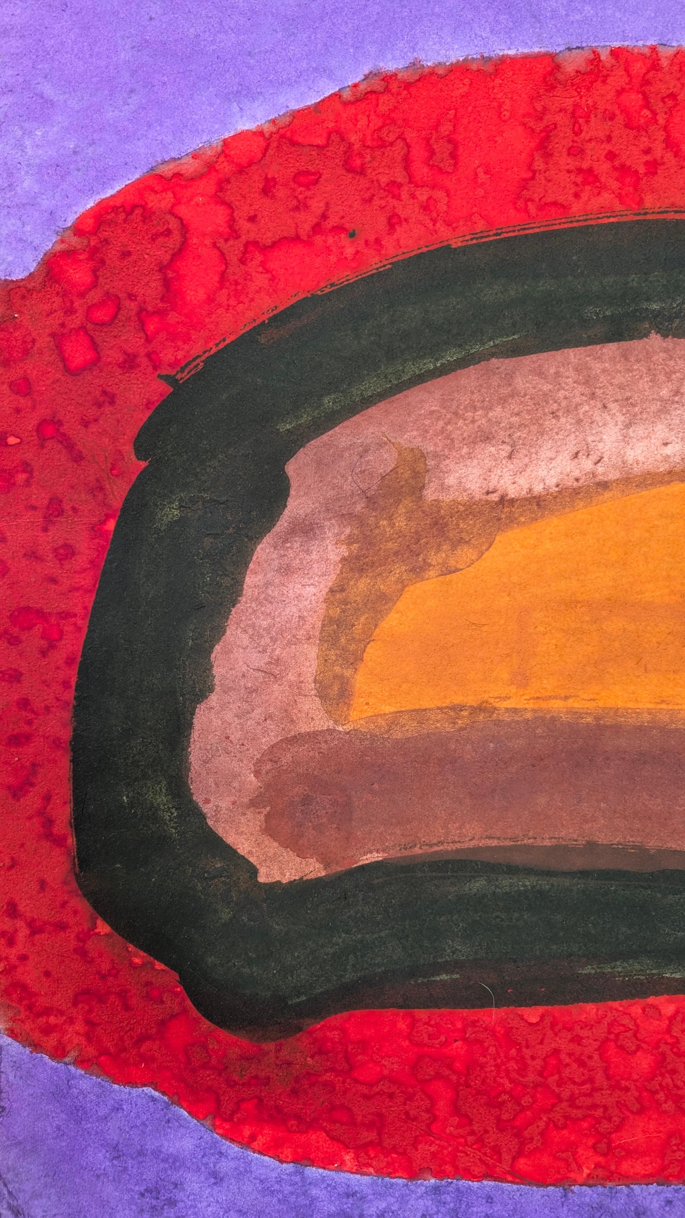 Permutations d'Ovio en hommage à Chogyam Trungpa Tulku IX, Séminaire d'art Dharma - Rouge Abstract Painting par Bryan Mulvihill 