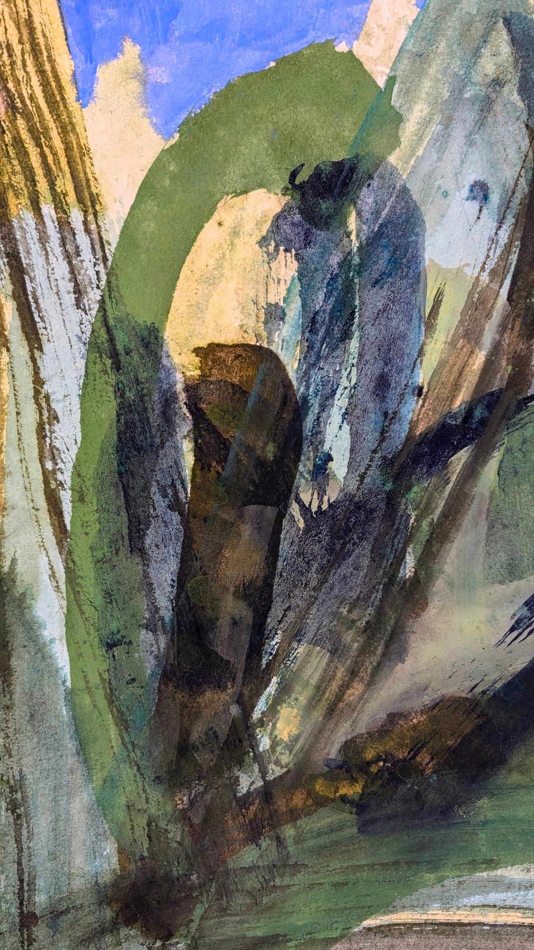 Shan-Gebirge, Hommage an Tanchu Terayama, Aruna Ghar Studio, New Dehli (Schwarz), Abstract Painting, von Bryan Mulvihill 