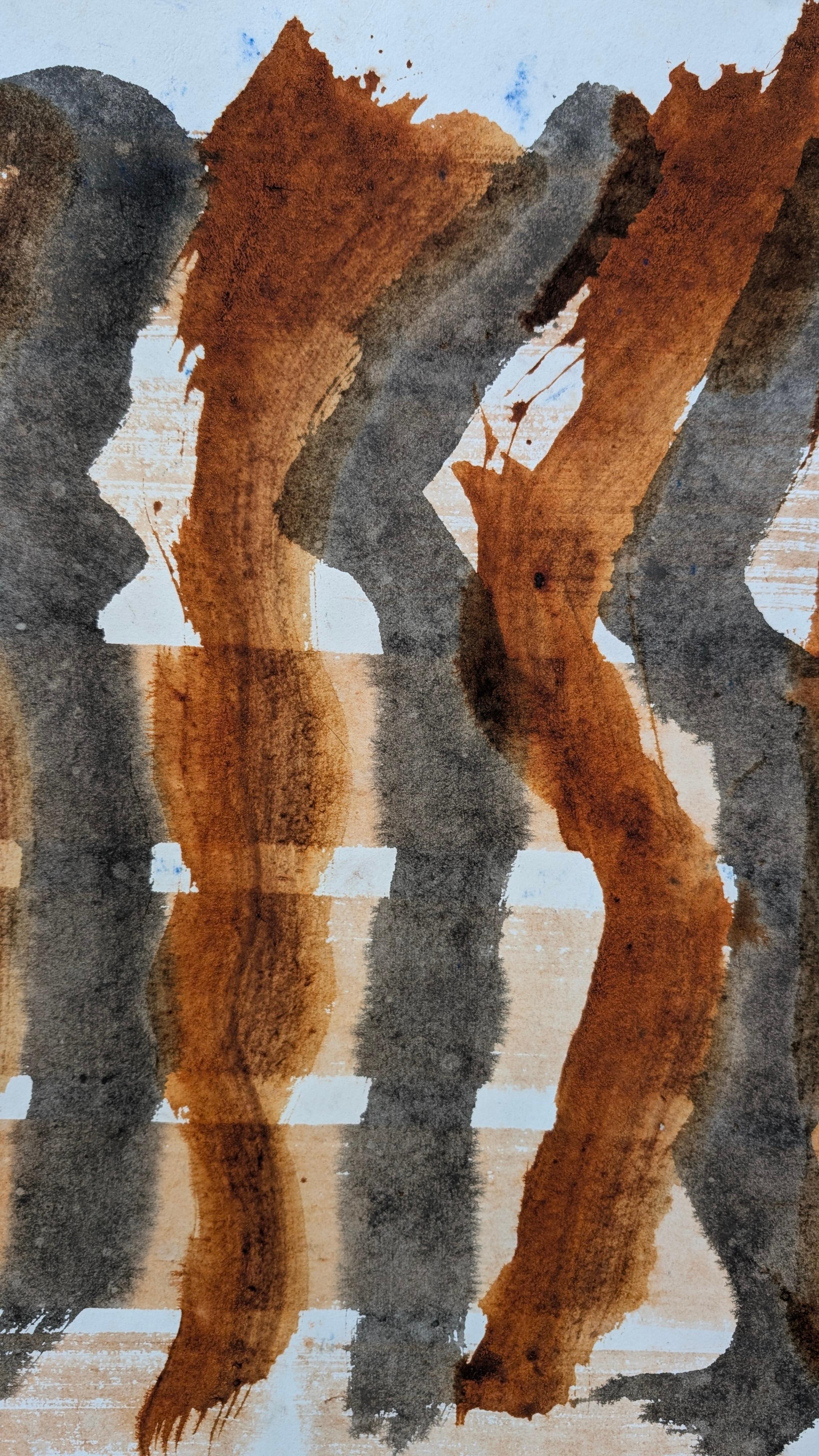 Sprouts with Snake bite, I-Ching Hexigram, Aruna Ghar Studio, New Dehli - Beige Abstract Painting by Bryan Mulvihill 