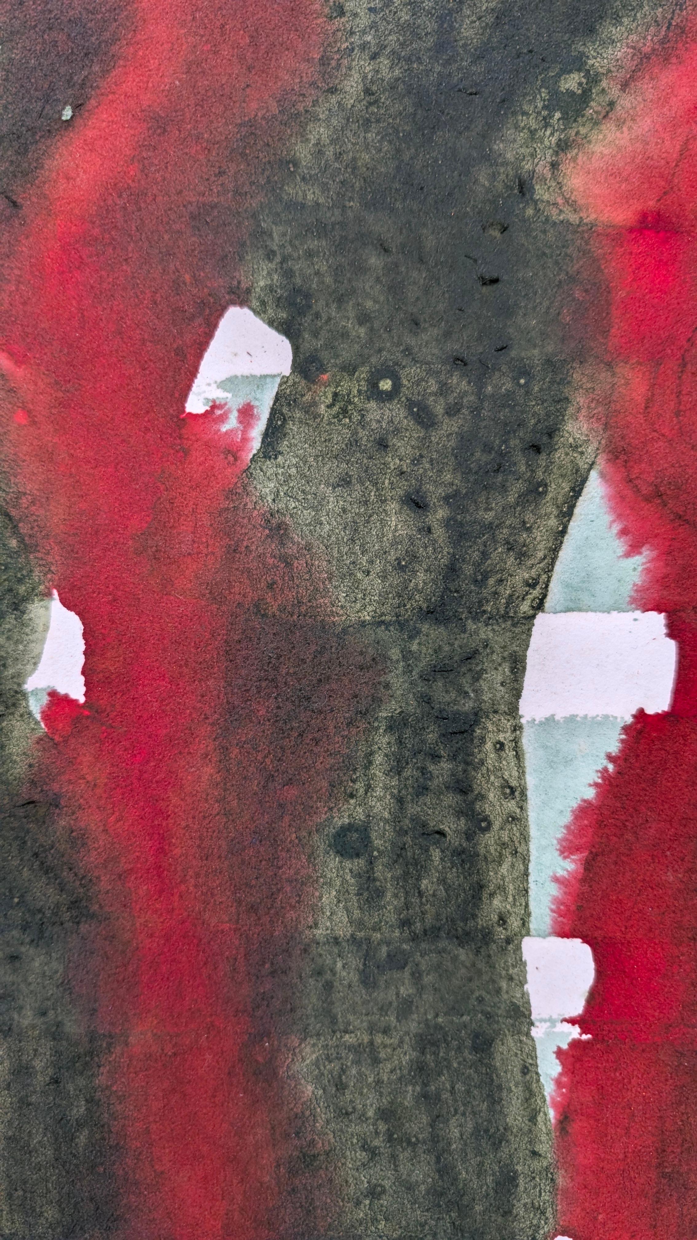 Sprouts with Snake bite, I-Ching Hexigram, Aruna Ghar Studio, New Dehli - White Abstract Painting by Bryan Mulvihill 