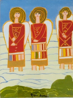 Three Angels, figurative, oil on board, 1963, by Bryan Pearce, Archive No.BP6328