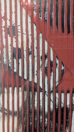 Triple Crossed Abstract Painting on Handmade Paper, Signed, 2000-2009