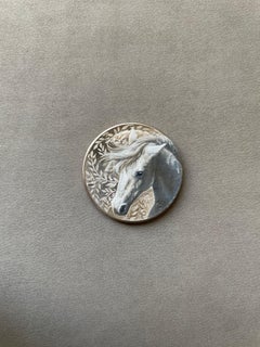 "Assurance" (2023) Öl auf geätzter Münze, Original Miniatur Pferdemalerei