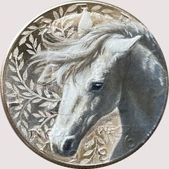 "Assurance" (2023) Oil on Etched Coin, Original Miniature Horse Painting