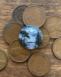 "Die Jagd nach dem Mond" (2022) Öl auf Kupfermünze, Original-Miniaturmalerei