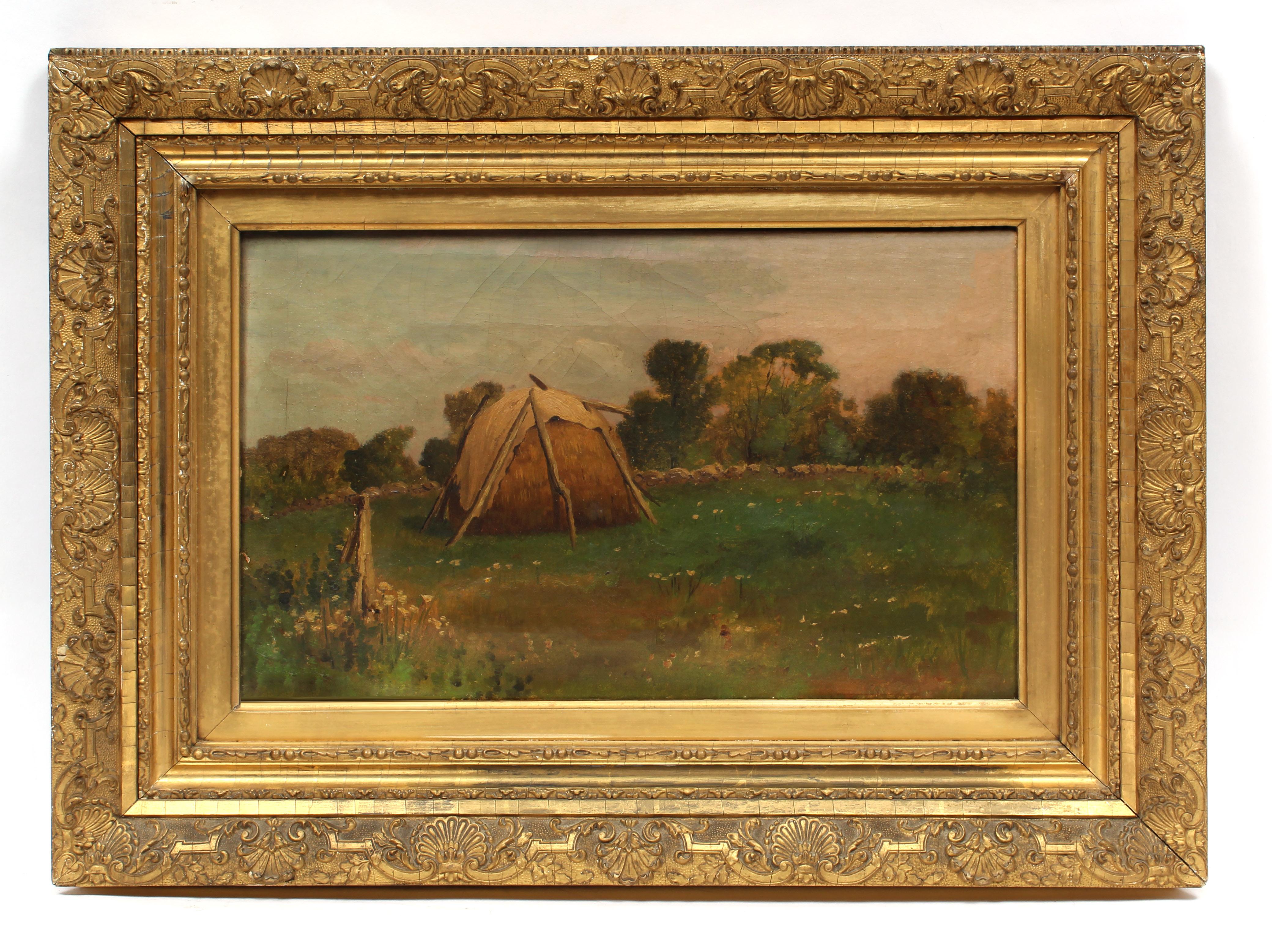 Antique American Oil Painting Wig Wam by Bryant Chapin Original Glit Frame 1