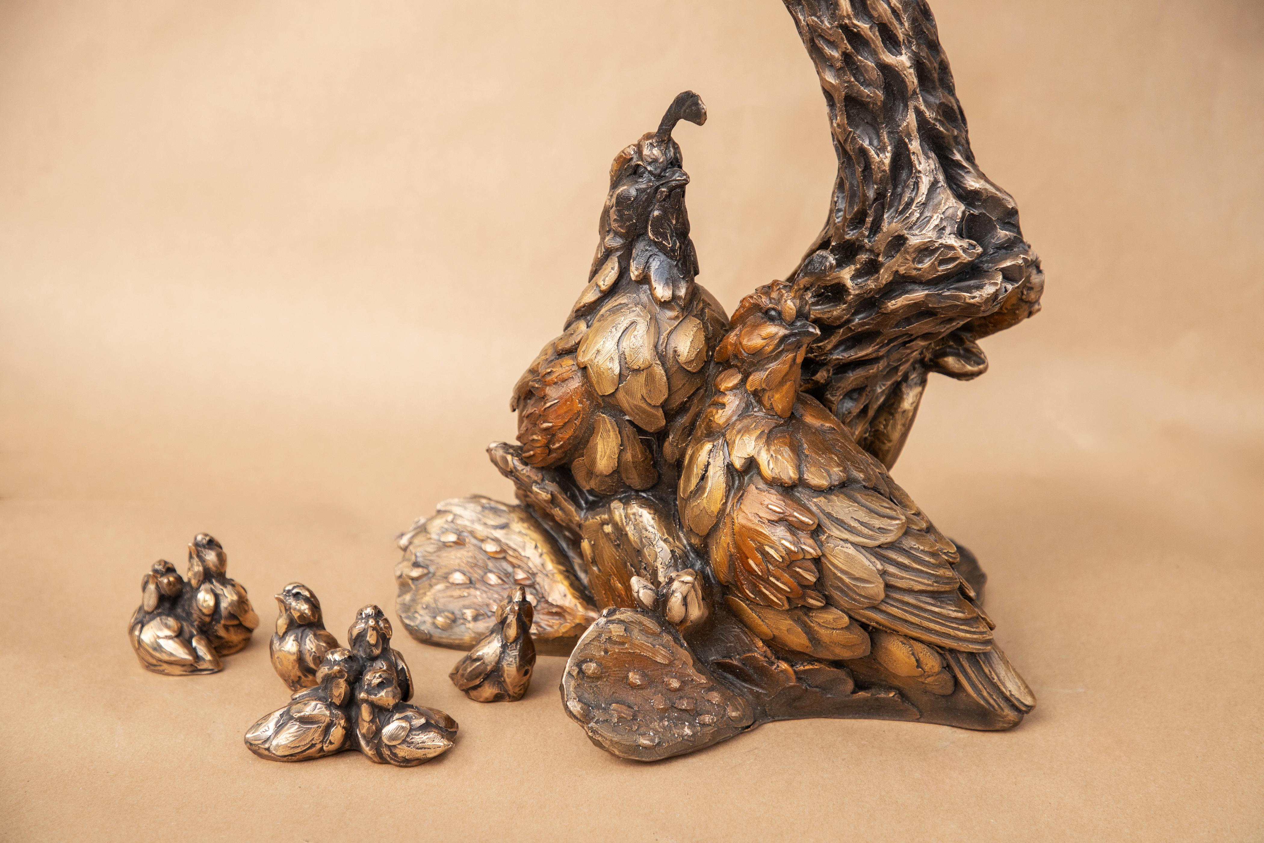 Quail Lamp (with 7 chicks) - Realist Sculpture by Bryce Pettit
