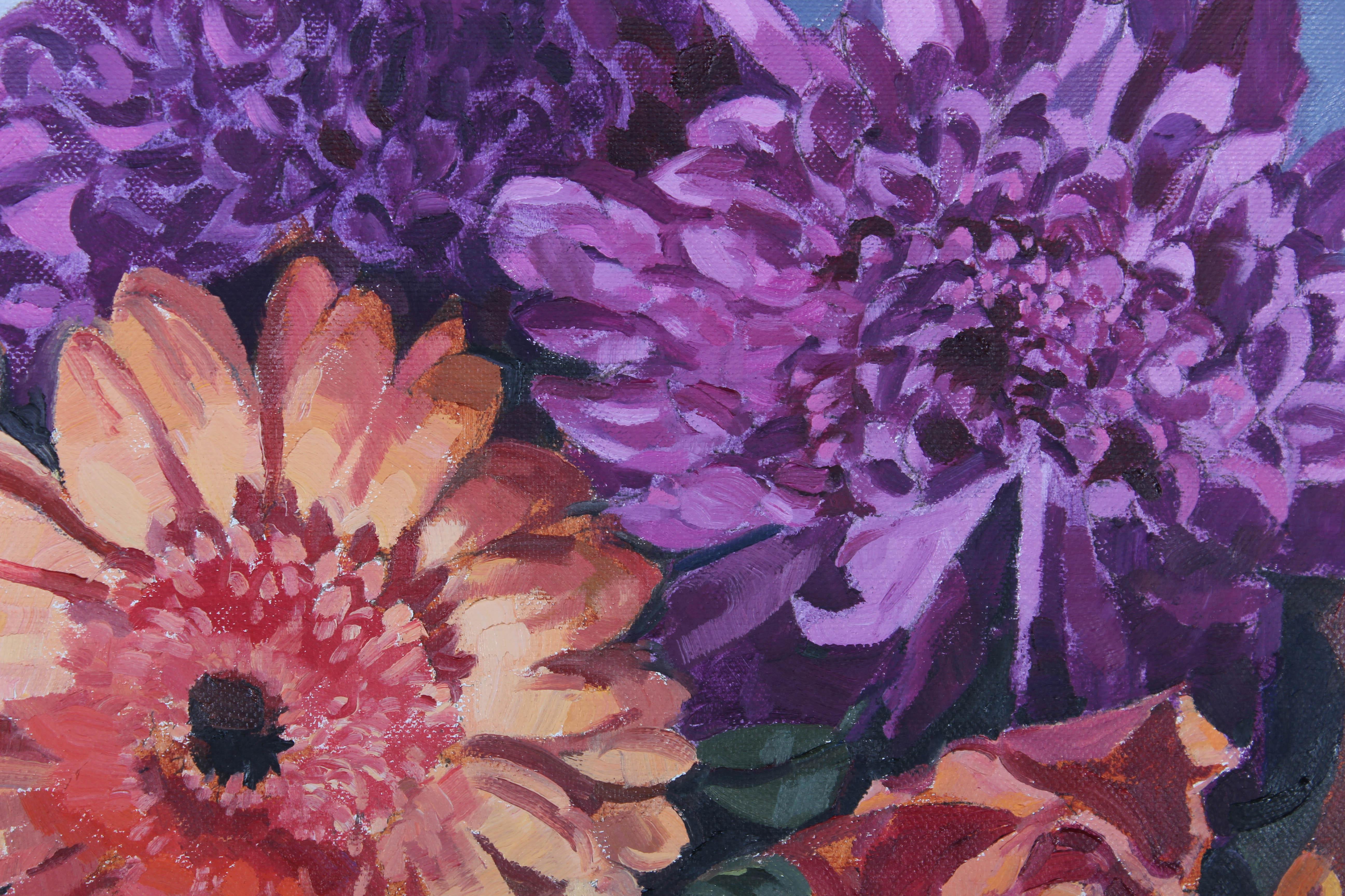 Bryn Richards (b.1922) - Contemporary Oil, Gerberas & Chrysanthemum For Sale 3