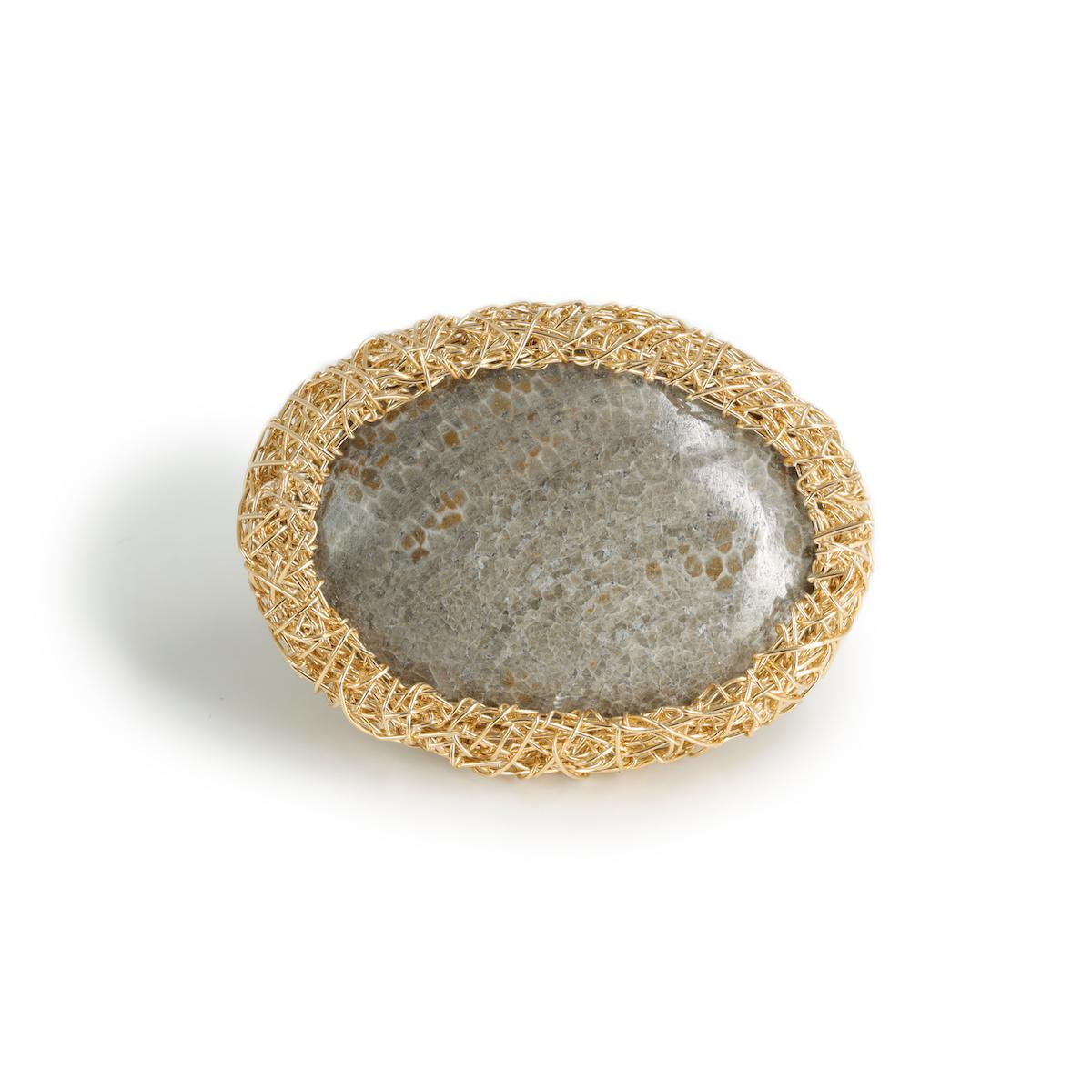 Grey Fossil Woven Contemporary Cocktail Ring 14 krt Yellow Gold F by the Artist In New Condition In Engelberg, CH