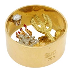 Bryson 18K Cactus Pendant Desert Landscape 1989 Yellow Gold