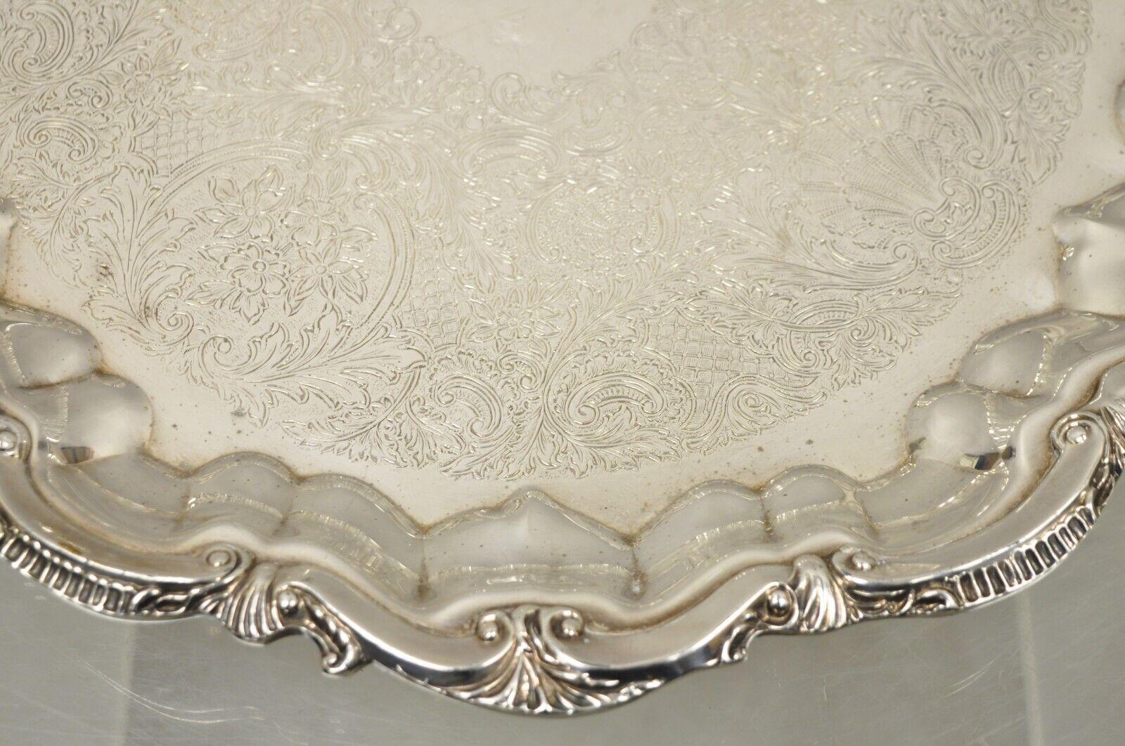 BSC English Silver Plated Victorian Style Round Scalloped Serving Platter Tray For Sale 7