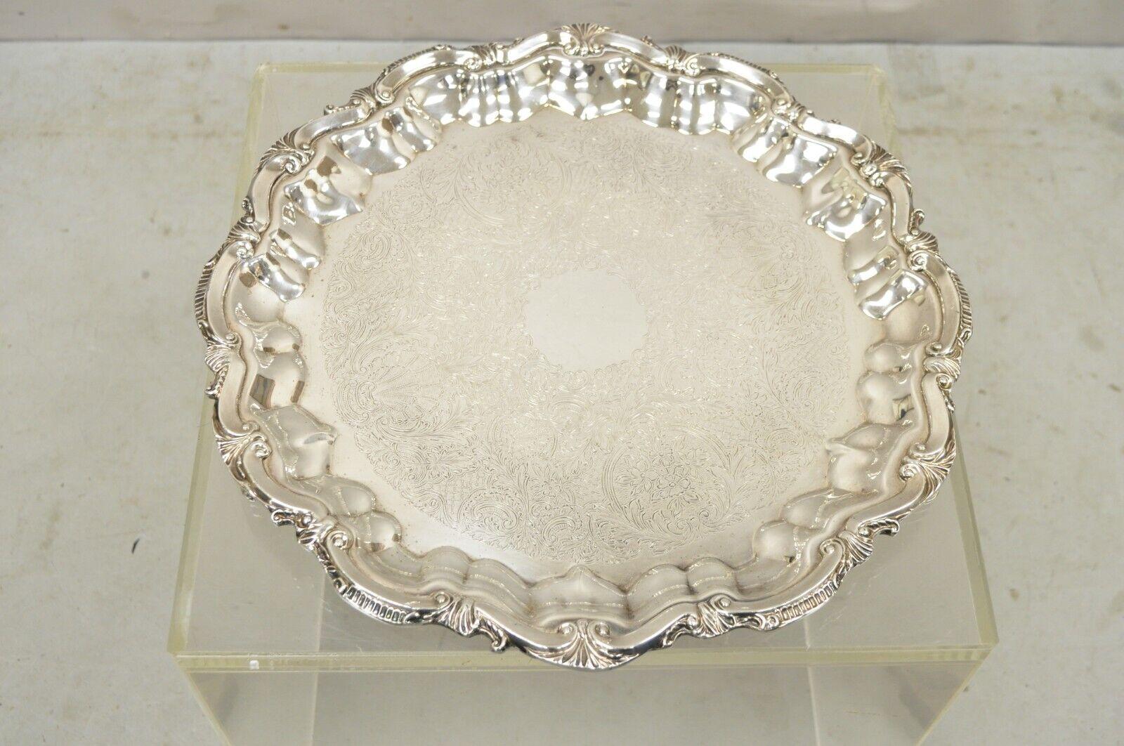 BSC English Silver Plated Victorian Style Round Scalloped Serving Platter Tray For Sale 8