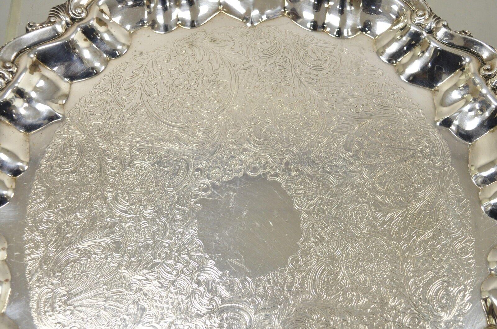 BSC English Silver Plated Victorian Style Round Scalloped Serving Platter Tray For Sale 2