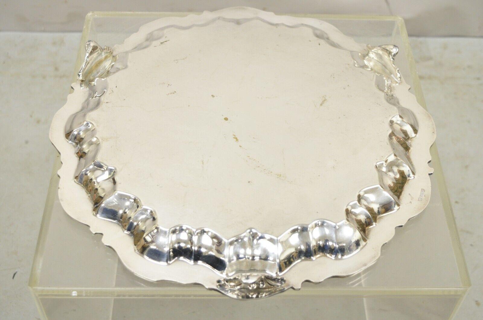 BSC English Silver Plated Victorian Style Round Scalloped Serving Platter Tray For Sale 5