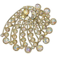 Vintage BSK Aurora Borealis Crystal Stylized Shell Pin Brooch, Mid 1900s