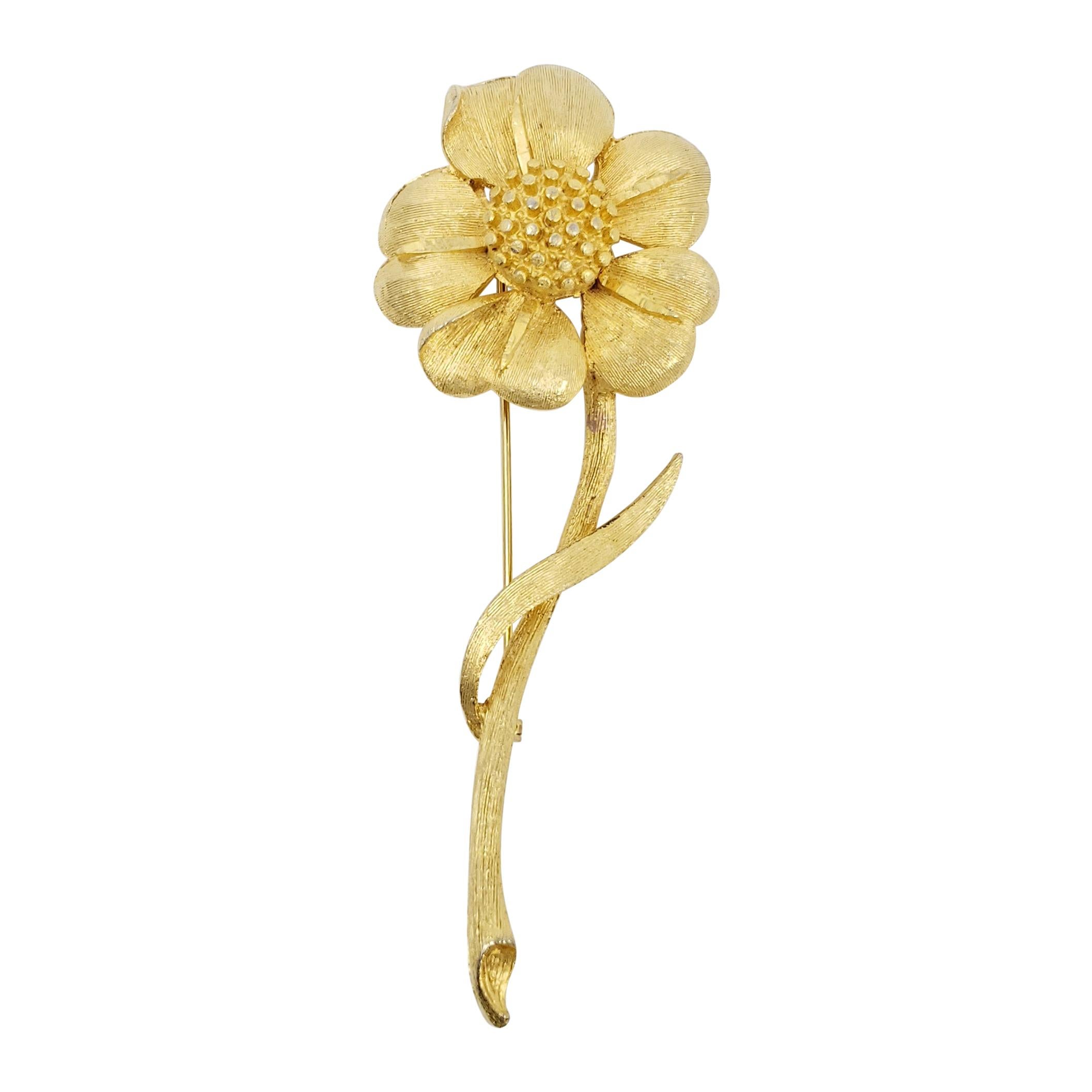 BSK Gold Vintage Flower Brooch, Mid 1900s Pin For Sale