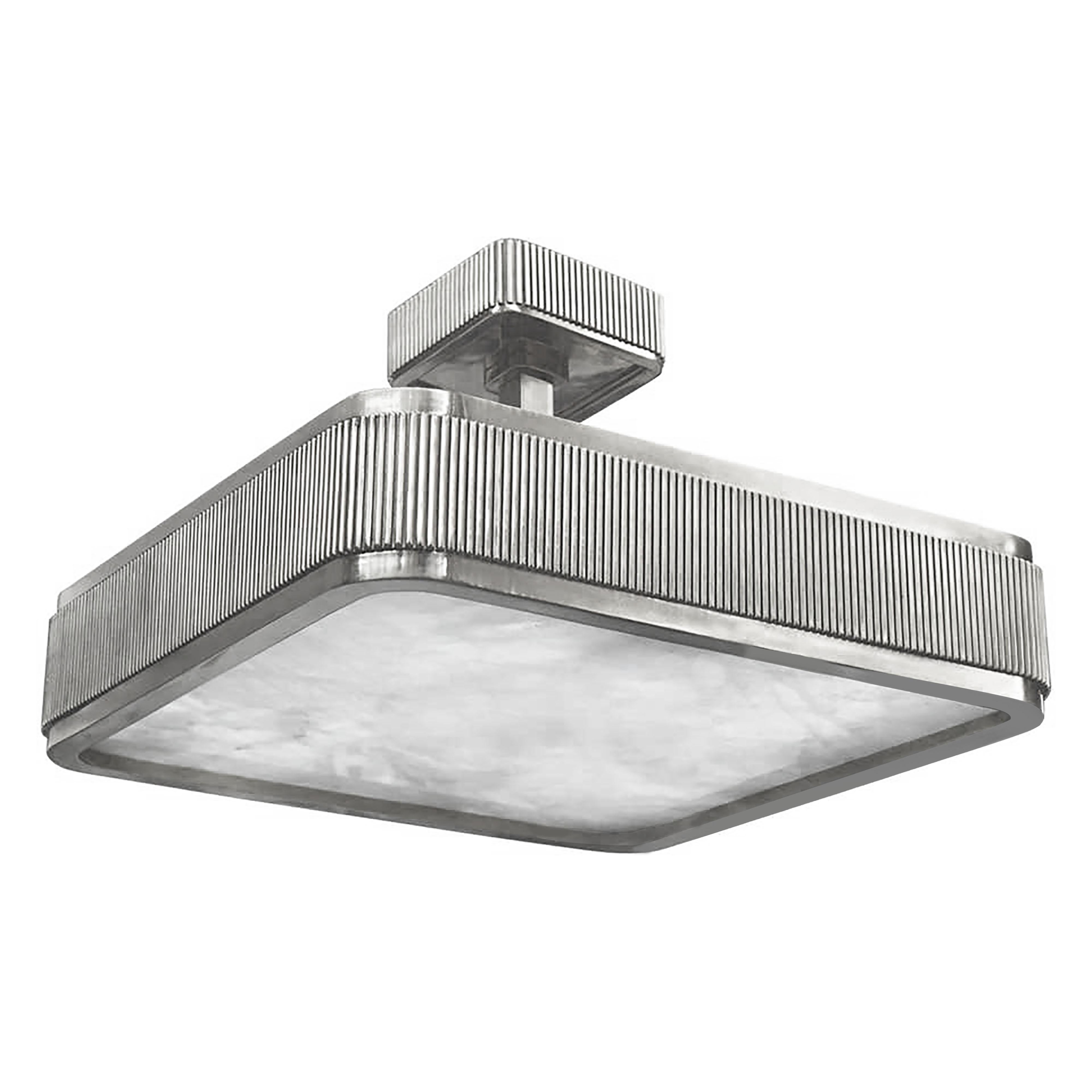 Elegant form fixture with nickel plating frame and rock crystal panel, BSO rock crystal semi flush mount. Created by Phoenix, NYC. 
Height can be adjustable.