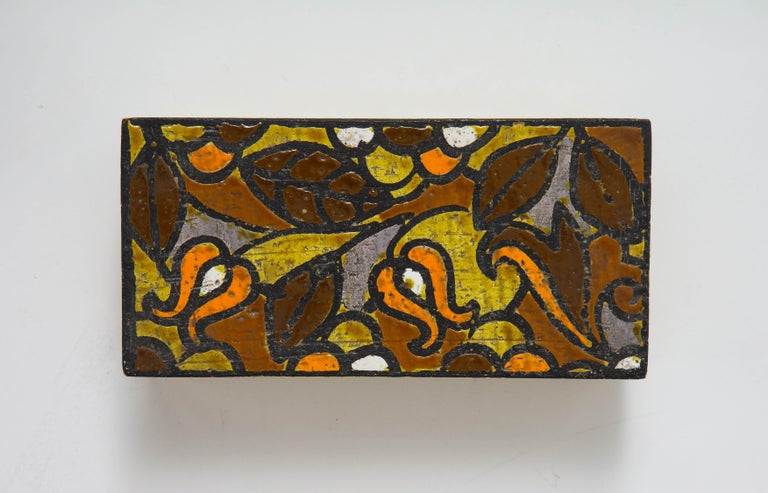 Bitossi Floral, Mustard Yellow Ceramic Box, Signed In Good Condition For Sale In New York, NY
