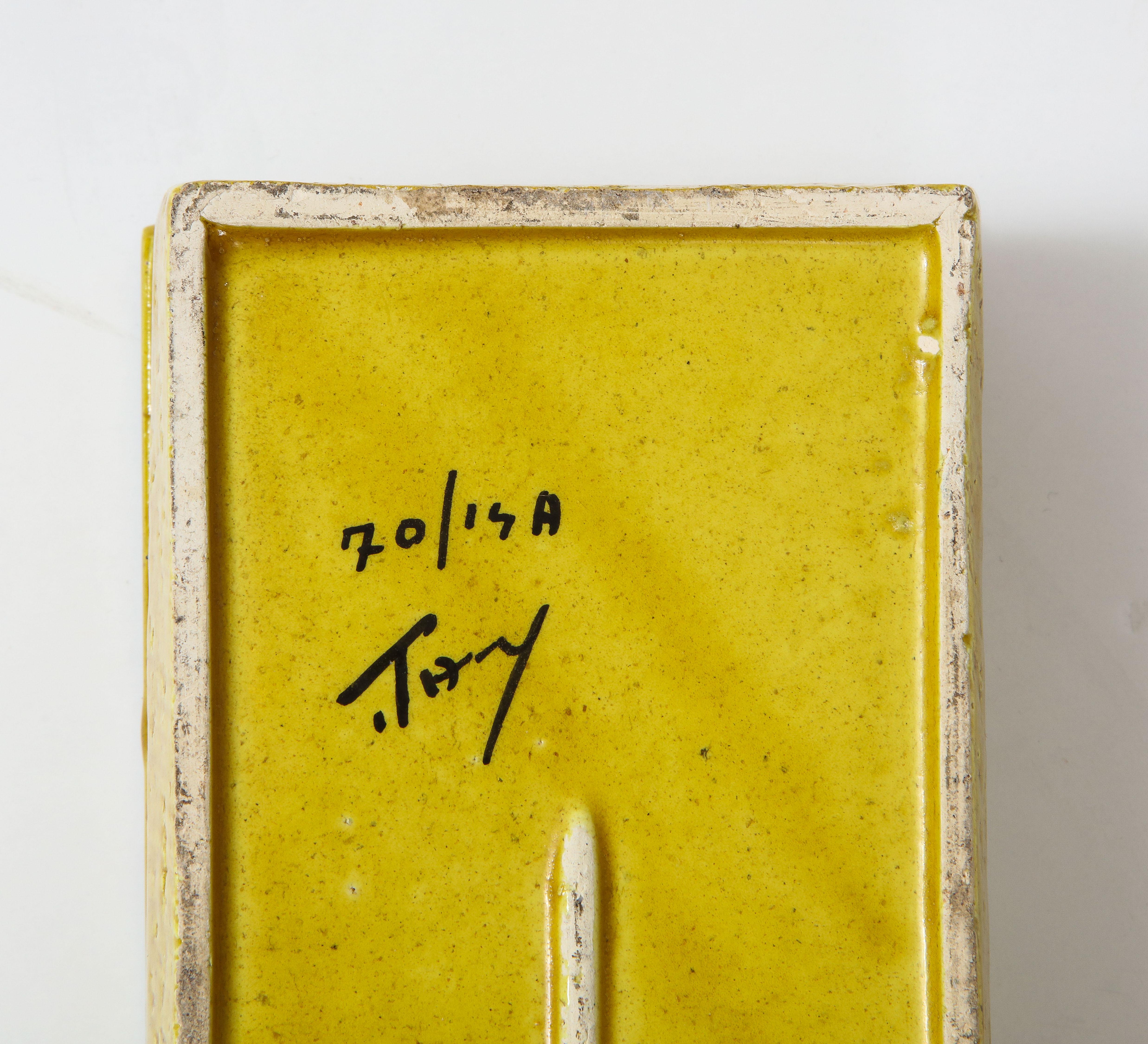 20th Century Bitossi Floral, Mustard Yellow Ceramic Box, Signed For Sale