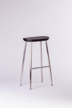 Buacheen, Natural Dark Monkey Pod Wood Bar Stool with Stainless Legs