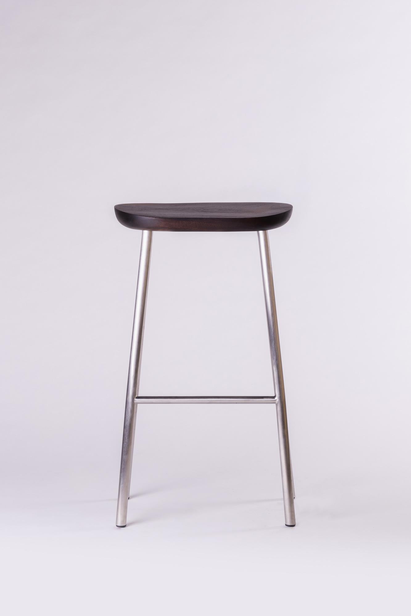 Modern Buacheen, Natural Dark Acacia Wood Bar Stool with Stainless Legs For Sale