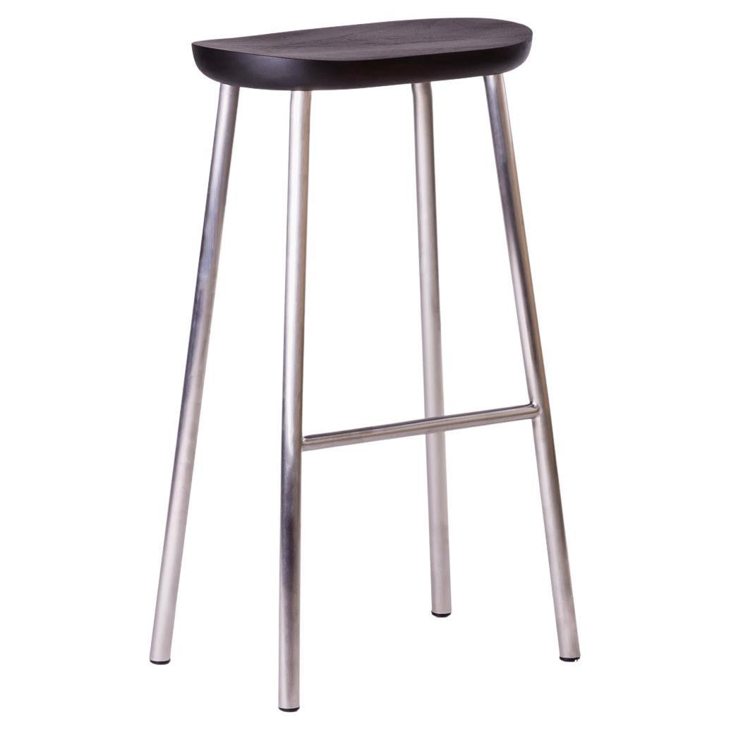 Tabouret de bar en bois d'acacia naturel foncé Buacheen avec pieds en acier inoxydable