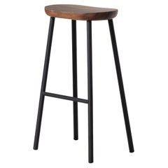 Buacheen, Natural Monkey Pod Wood Bar Stool with Black Powder Iron Legs