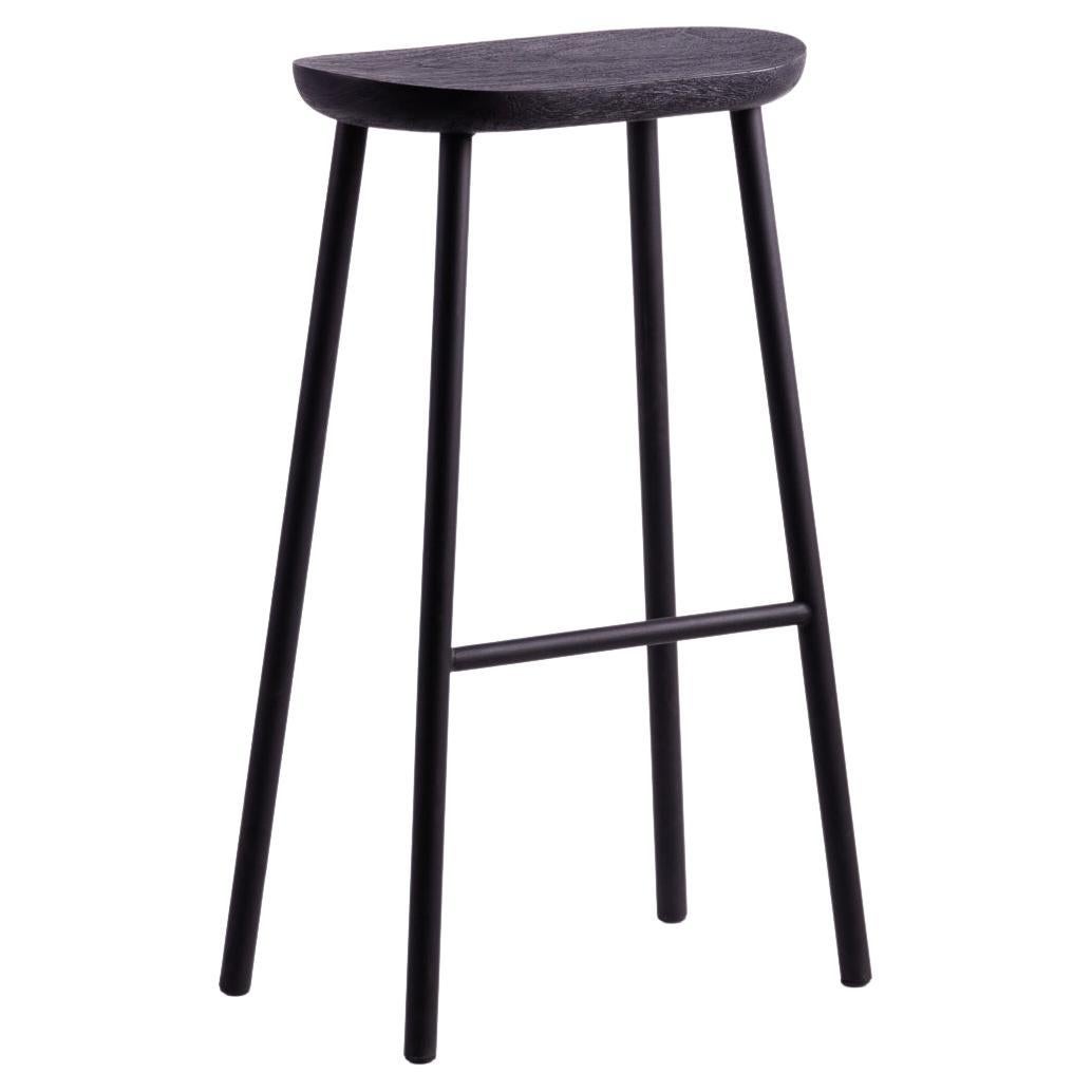 Buacheen, Rough Black Monkey Pod Wood Bar Stool with Black Powder Iron Legs