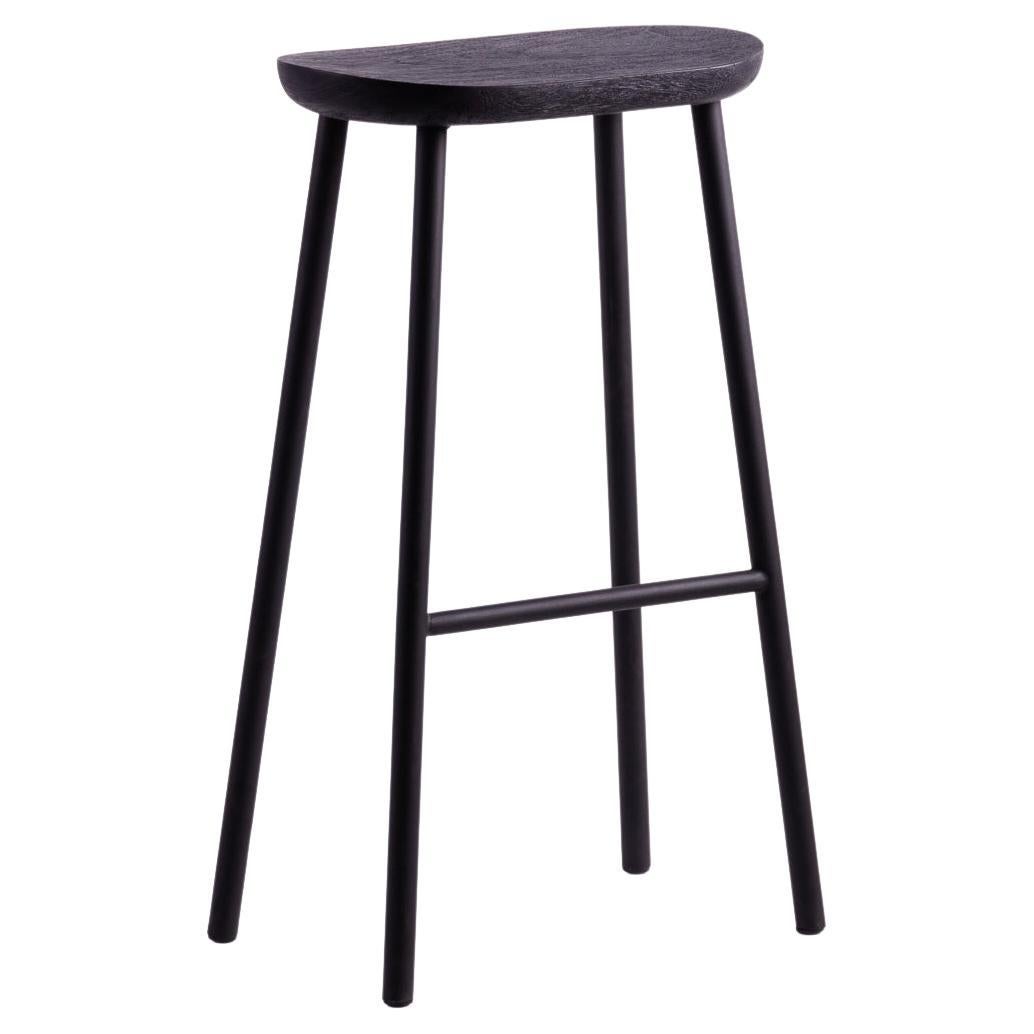 Buacheen, Rough Black Acacia Wood Bar Stool with Black Powder Coated Iron Legs For Sale