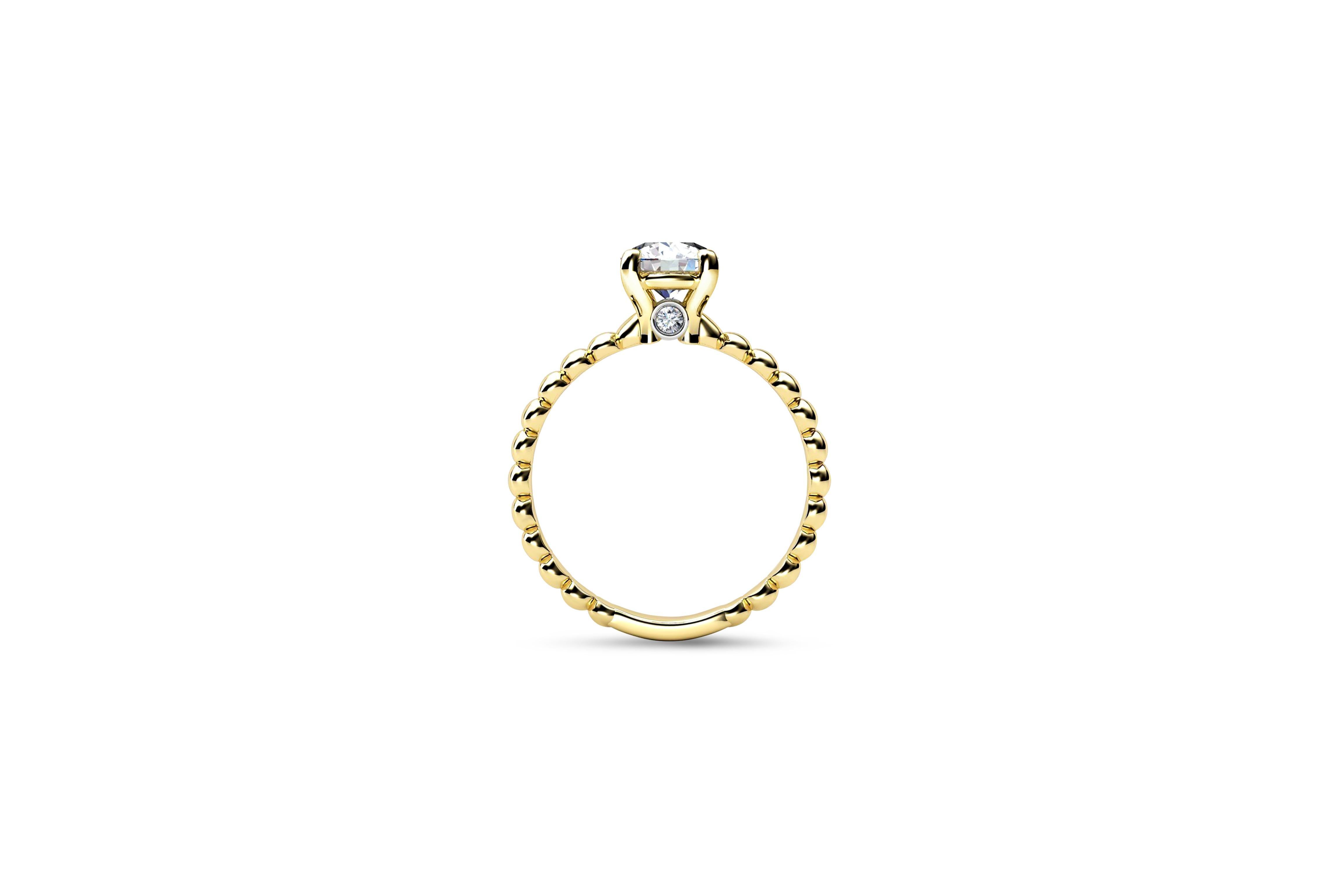 For Sale:  Bubble & Bead Solitaire Moissanite Engagement Ring 14k Gold 2