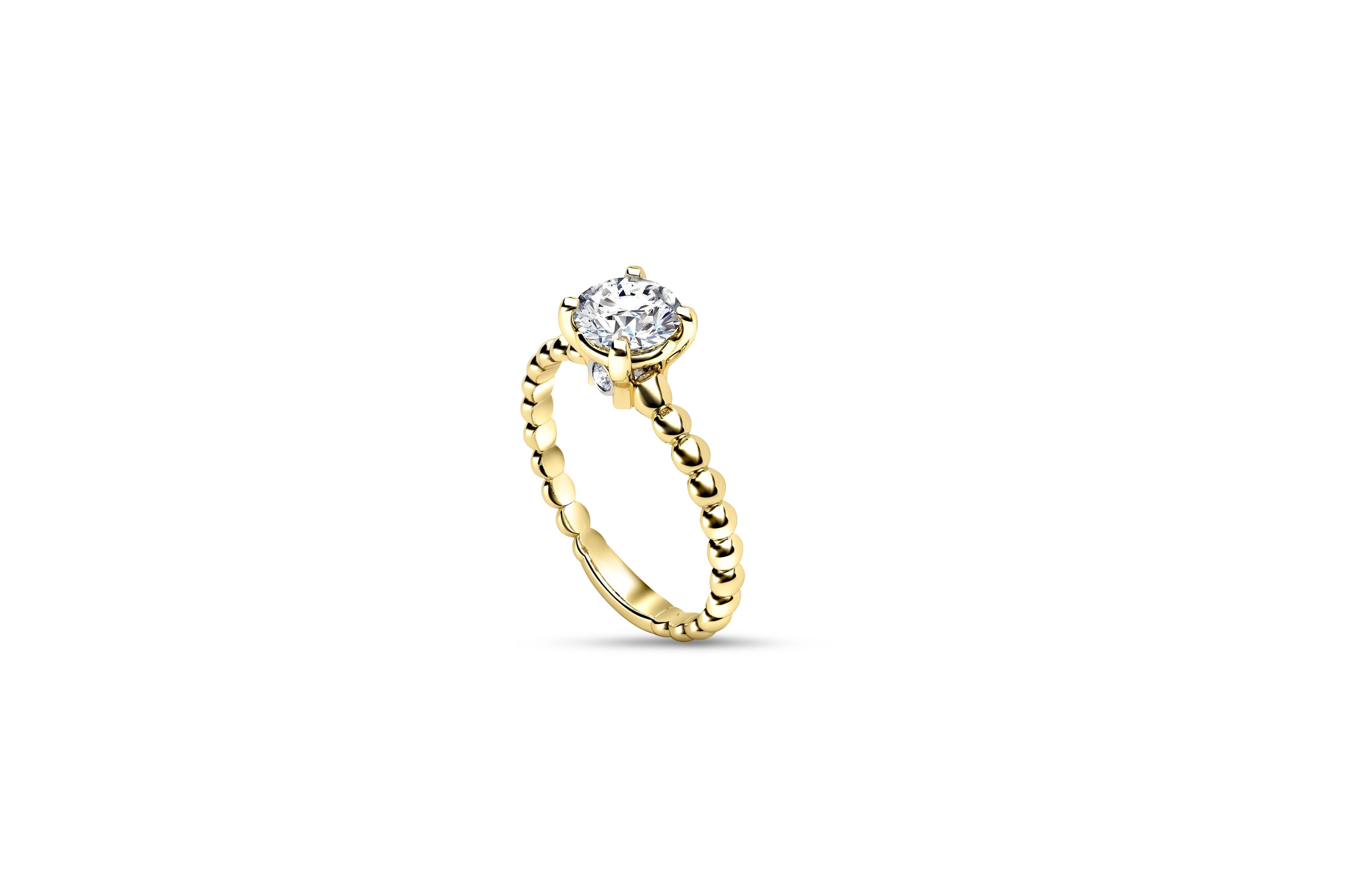 For Sale:  Bubble & Bead Solitaire Moissanite Engagement Ring 14k Gold 3