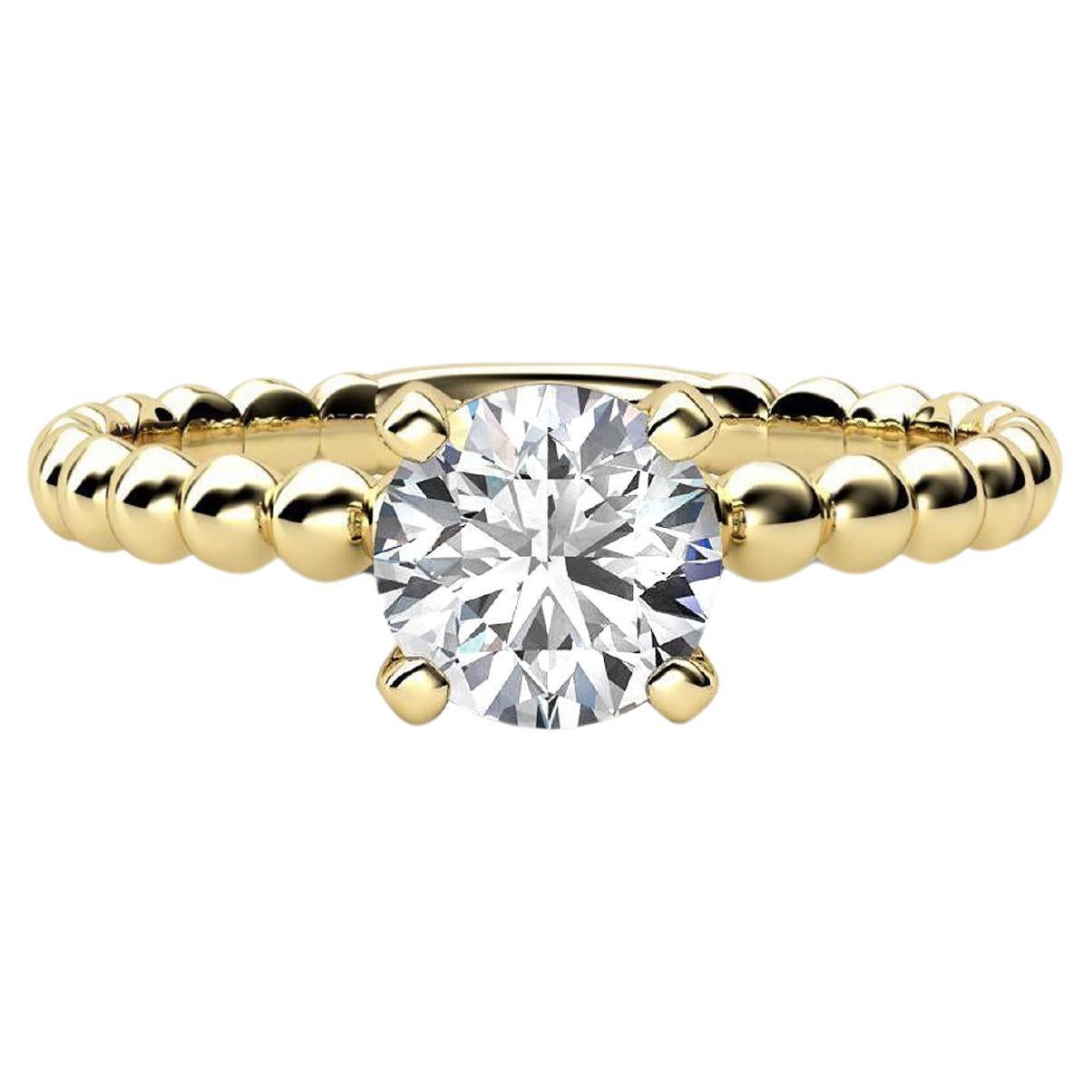 For Sale:  Bubble & Bead Solitaire Moissanite Engagement Ring 14k Gold