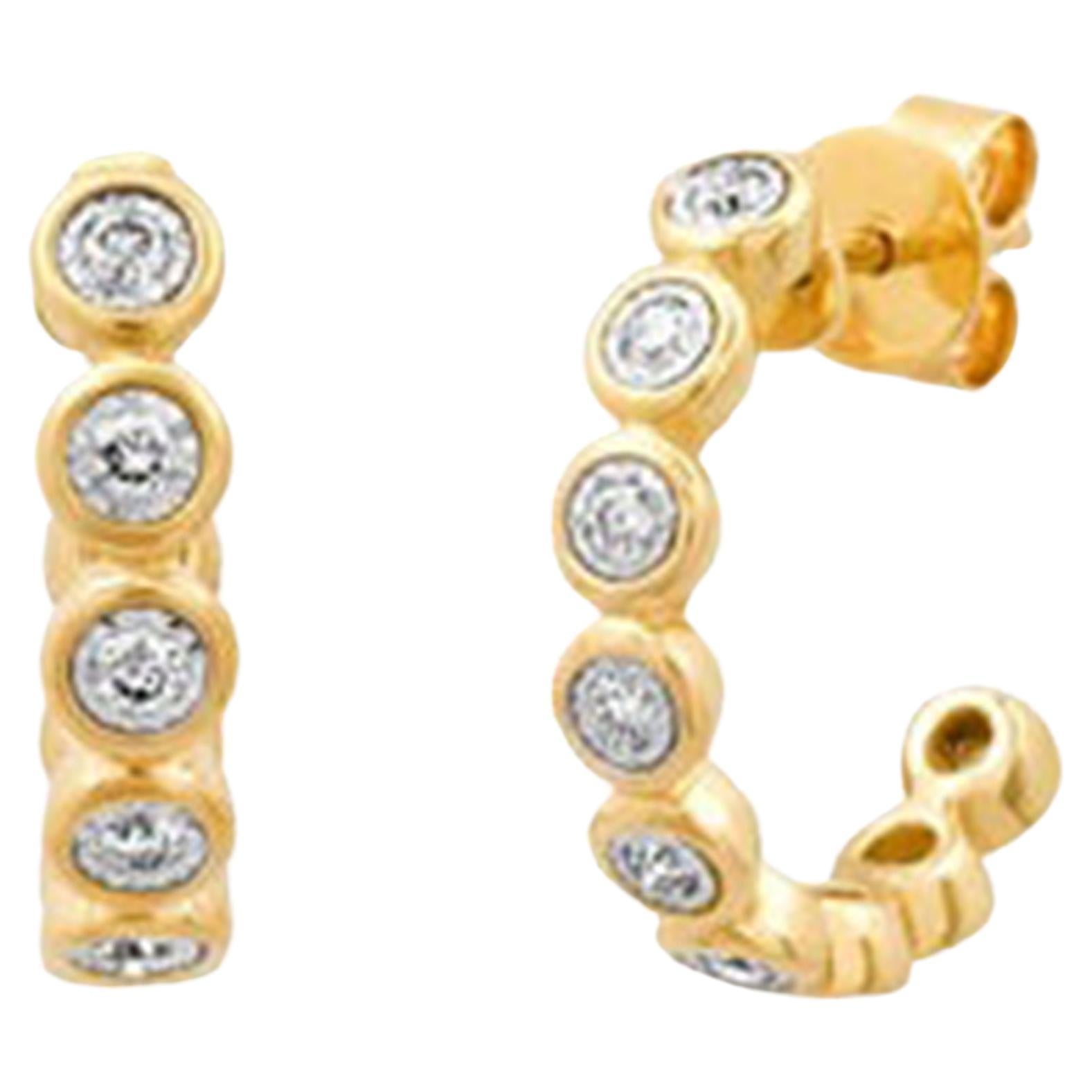 Bubble Bezel 14K (or 18k upon request) Yellow Gold Diamond Half Hoop Earrings For Sale