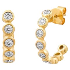 Bubble Bezel 14K (or 18k upon request) Yellow Gold Diamond Half Hoop Earrings