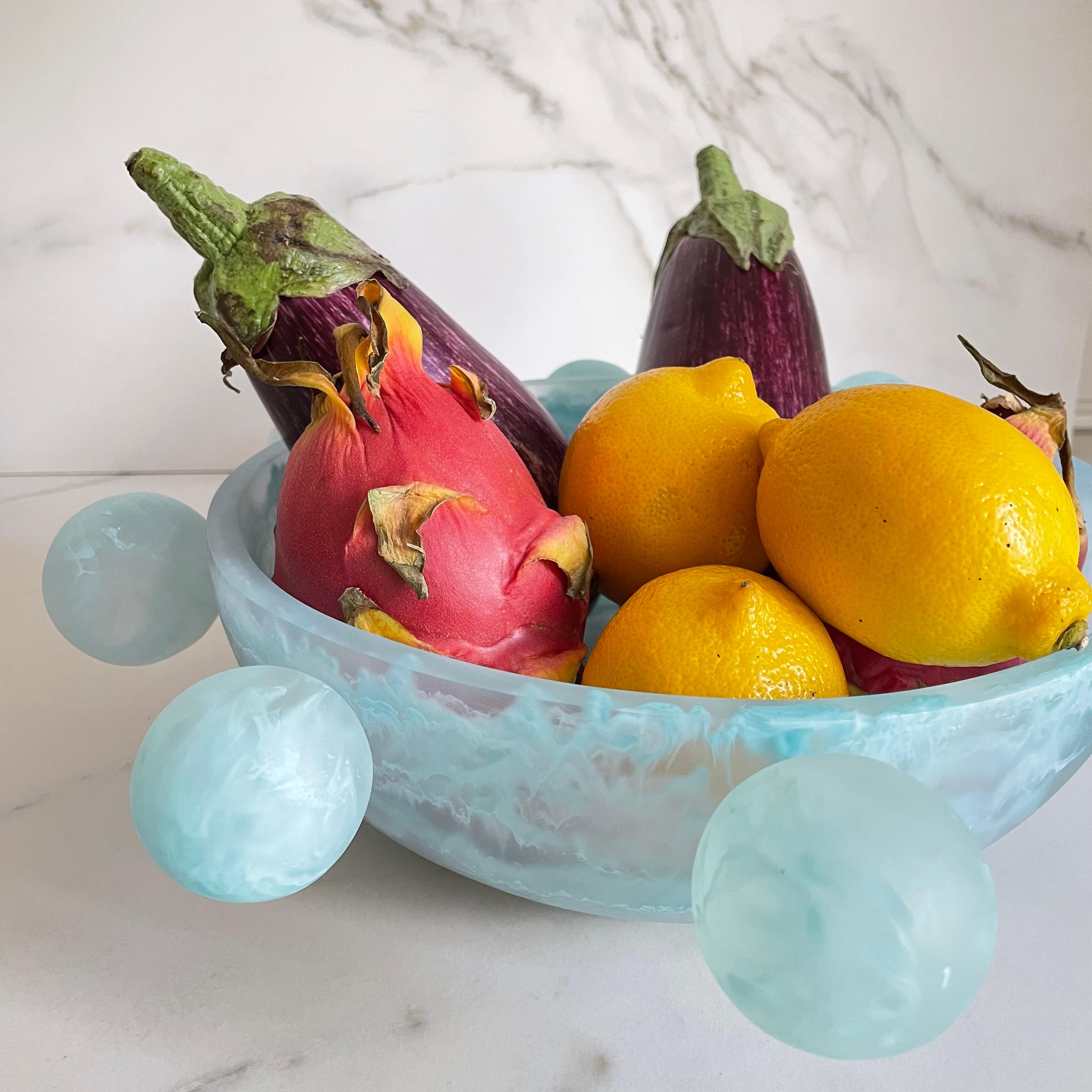 Modern Bubble Bowl in Clear and Marbled Aqua Resin by Paola Valle For Sale