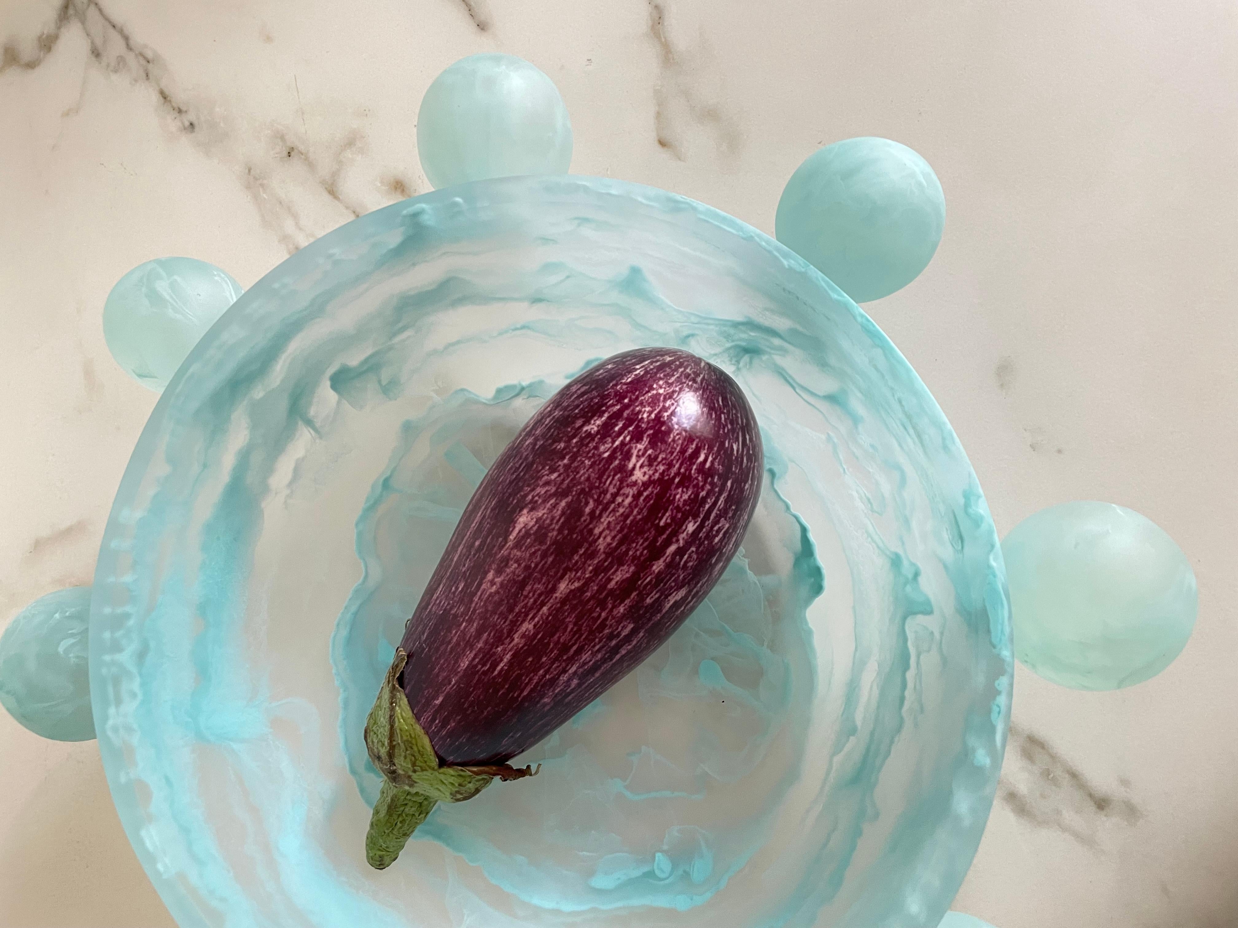 Mexican Bubble Bowl in Clear and Marbled Aqua Resin by Paola Valle For Sale