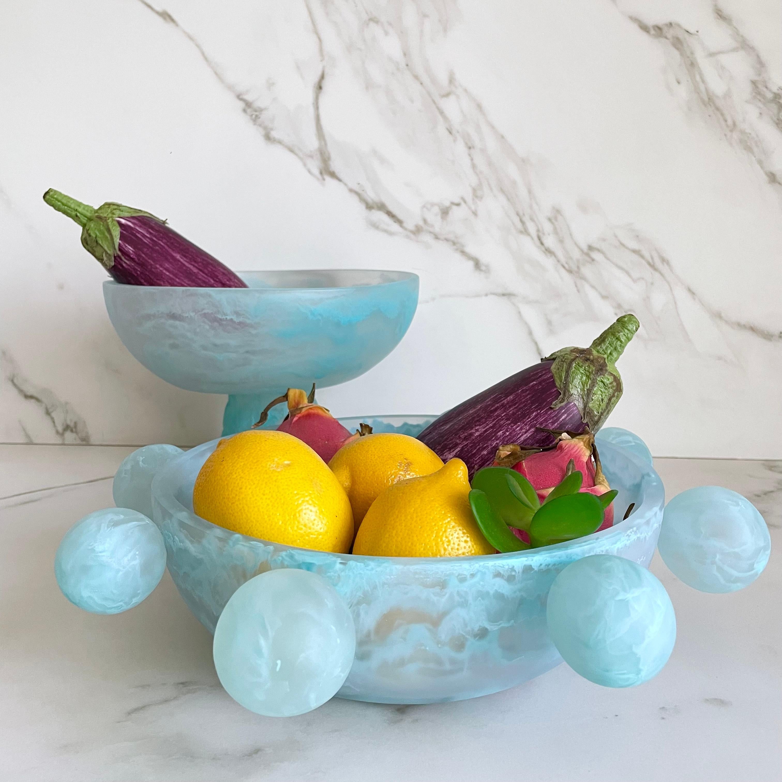 Cast Bubble Bowl in Clear and Marbled Aqua Resin by Paola Valle For Sale
