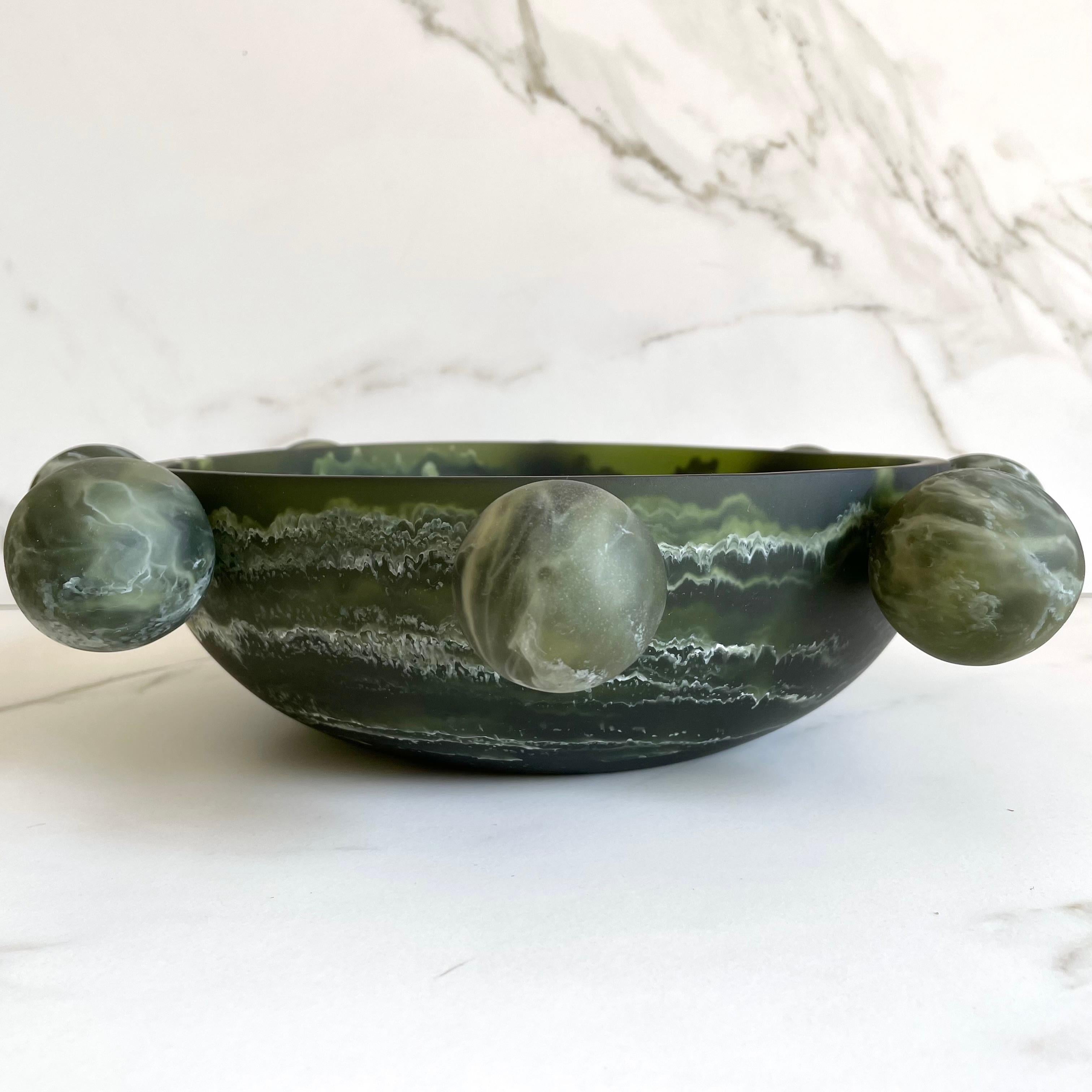 Modern Bubble Bowl in Marbled Dark Green Resin by Paola Valle For Sale