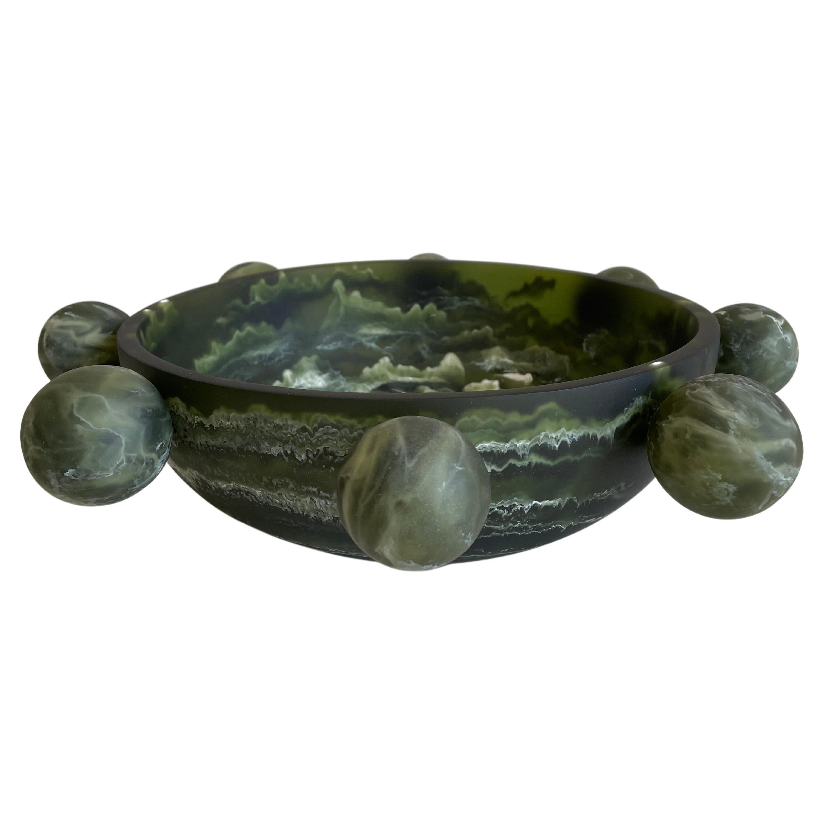 Bubble Bowl in Marbled Dark Green Resin by Paola Valle For Sale