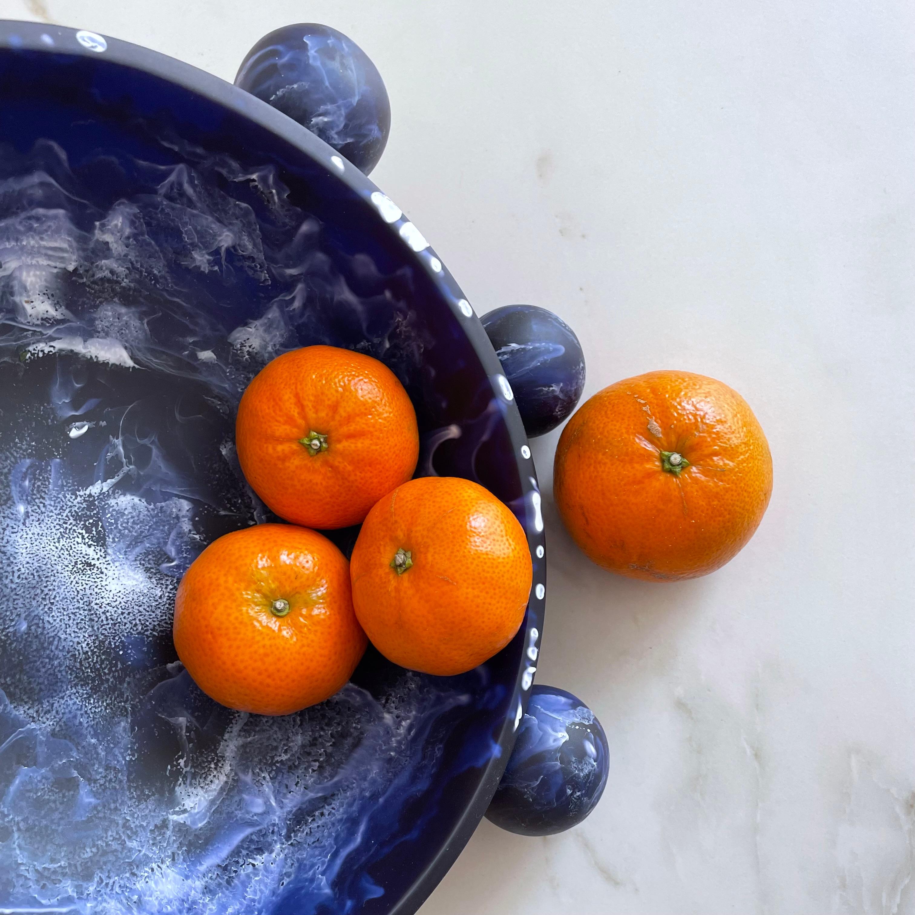 Mexican Bubble Bowl in Marbled Navy Blue Resin by Paola Valle For Sale