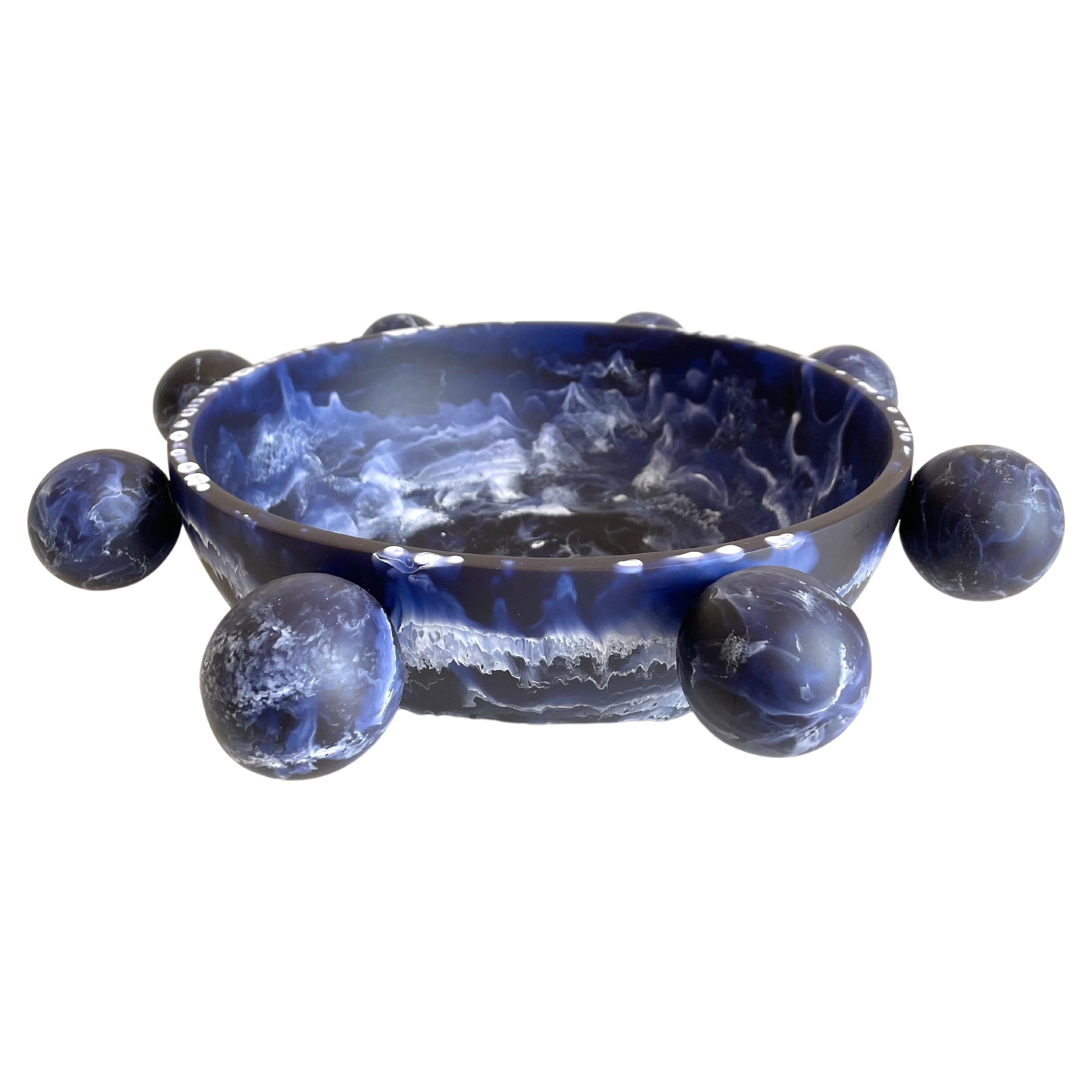Bubble Bowl in Marbled Navy Blue Resin by Paola Valle For Sale