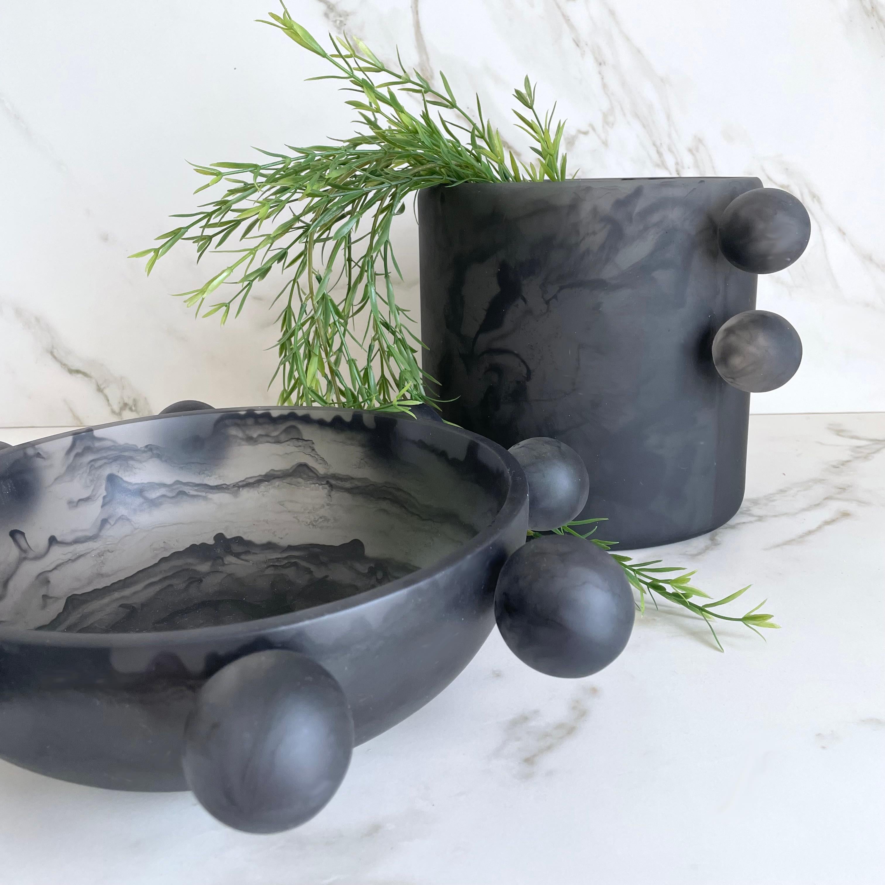 Cast Bubble Bowl in Marbled Smoke and Black Resin by Paola Valle For Sale