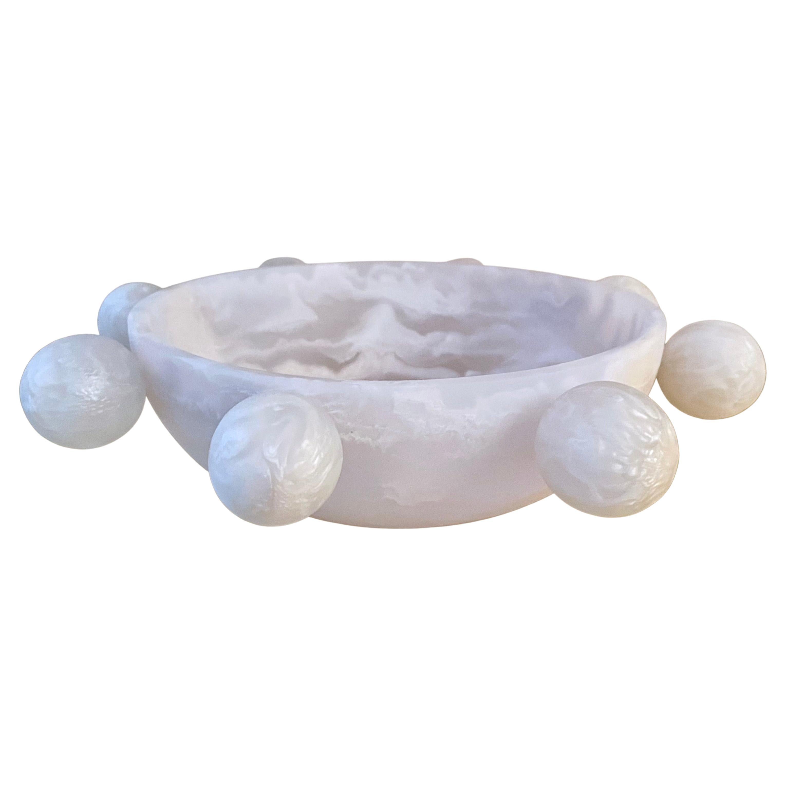 Bubble Bowl in Marbled White and Pearl Resin by Paola Valle For Sale