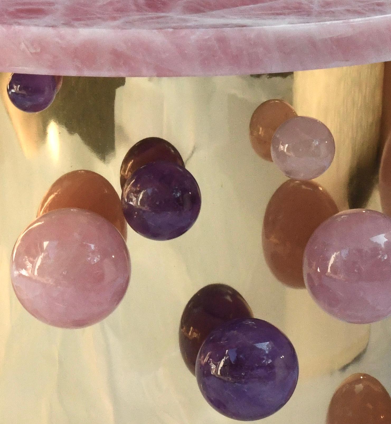 Cristal de roche Table à cocktail en cristal de roche à bulles et fleurs de cerisier de Phoenix en vente