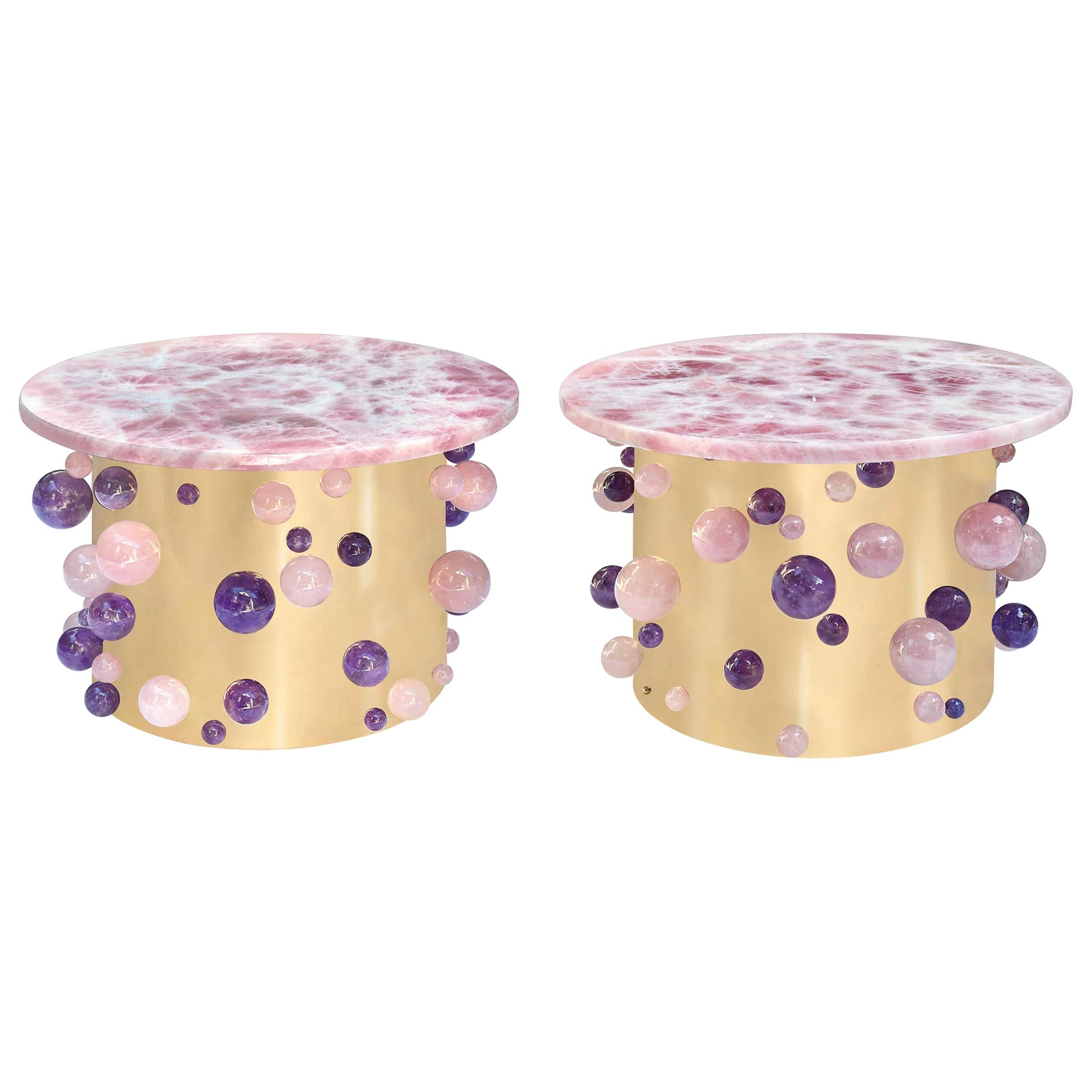 Bubble Cherry Blossom Rock Crystal Cocktail Tables by Phoenix For Sale